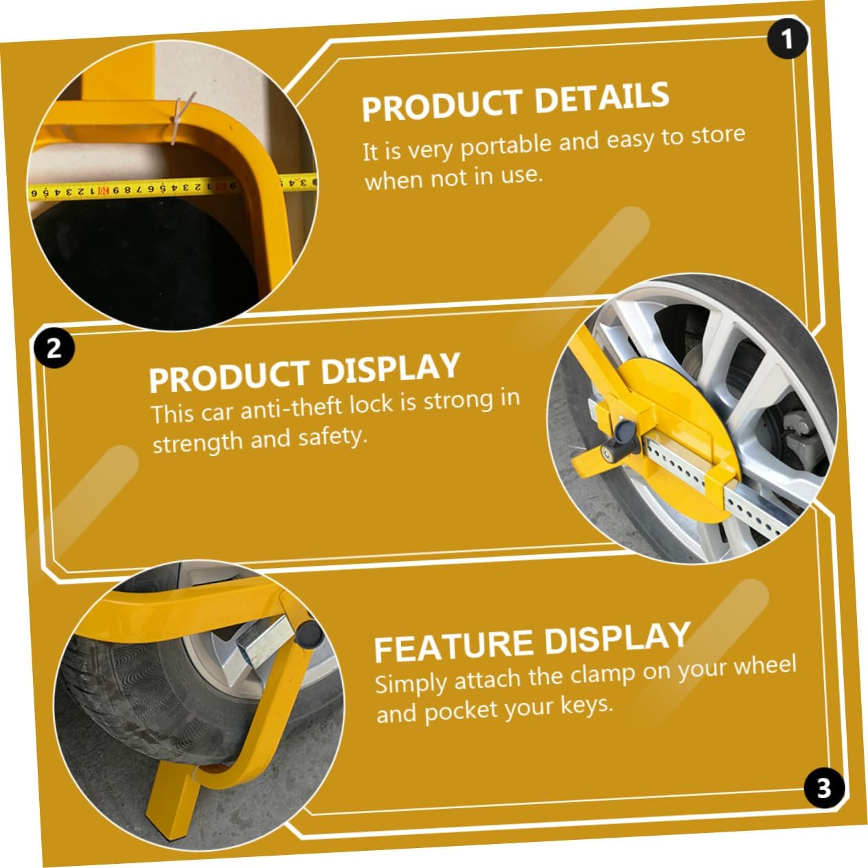 Heavy-Duty Car Wheel Clamp Anti-Theft Lock with Cover Safety Security Device for Vehicle Protection Portable Yellow Car Safety Lock