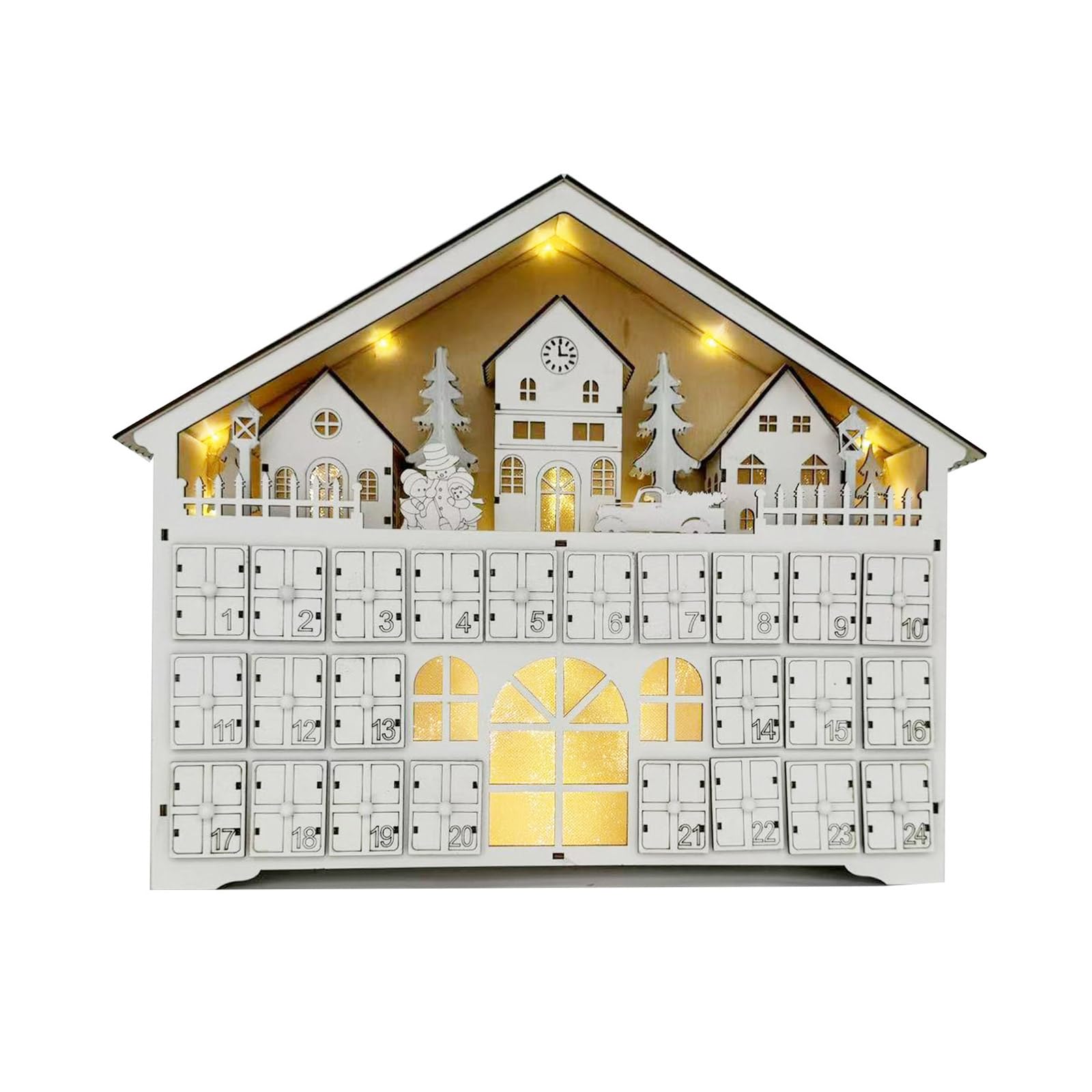 Holz LED beleuchteter Adventskalender, Weihnachten Adventskalender, mit LED-Lichtern und 24 Schubladen, Holzdeko