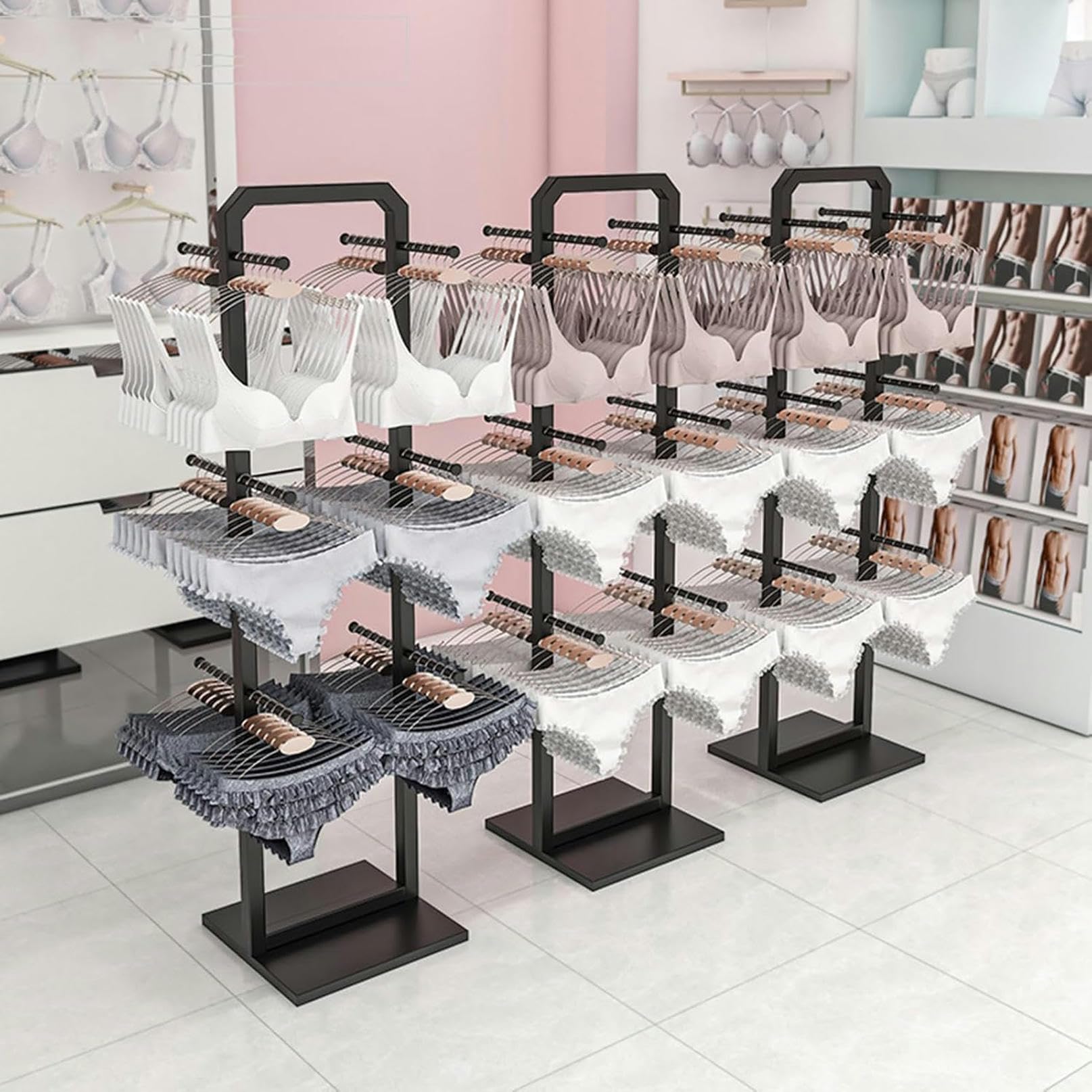 LRZPTDYU Freestanding Underwear Display Stands, Commercial Shelves for Socks Bra Panties Scarves Storage - Metal Lingerie Rack for Clothing Store,Boutiques,Shopping Mall