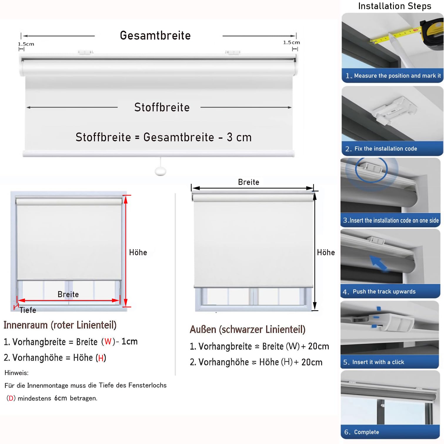 Springrollo,Kabellose Verdunkelungsrollos Für Fenster,Wärmeisoliert,UV-Schutz,Wasserdichter Stoff Rollo Jalousien,Für Zuhause und Büro,Weiß,Anpassbar,Breite x Höhe (155cm x 210cm)