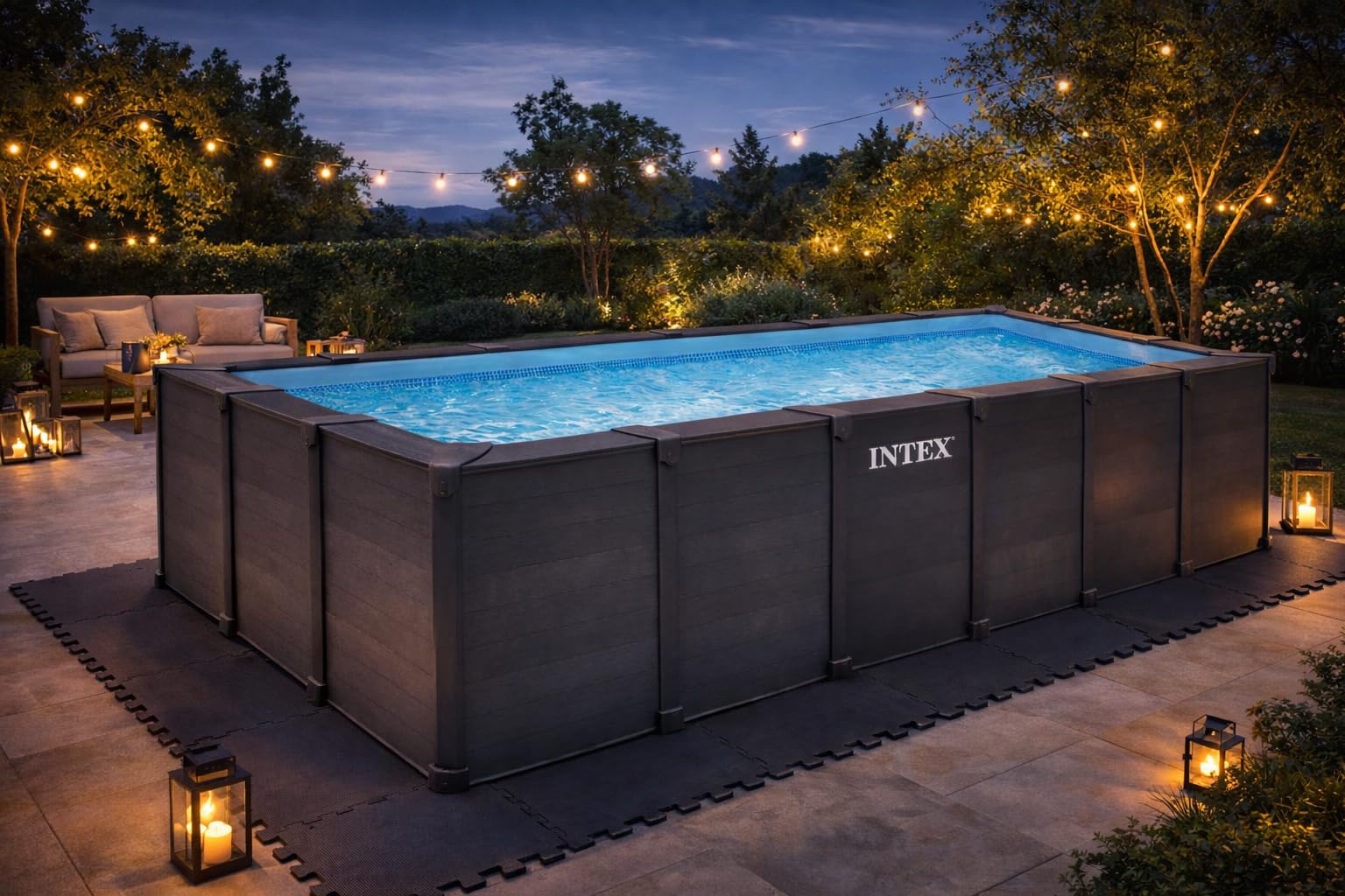 Intex - 26398GS - Kit Piscine Graphite Rectangulaire Tubulaire (L) 6,00 x (l) 3,00 x (h) 1,24m