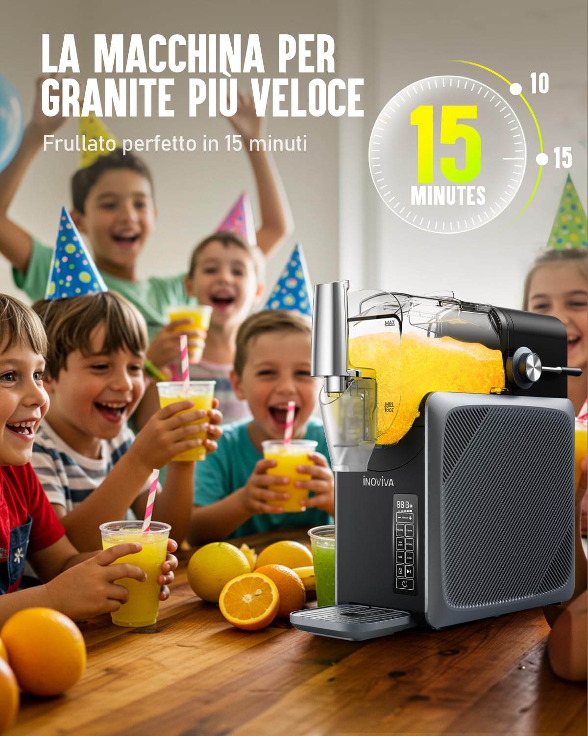 INOVIVA Machine à Granités 2,6 L,Slush Machine sans Glace, Granités à Domicile avec Autonettoyage, 5 Modes Préréglés, Slushies, Milkshakes, Frappés et Cocktails Congelés