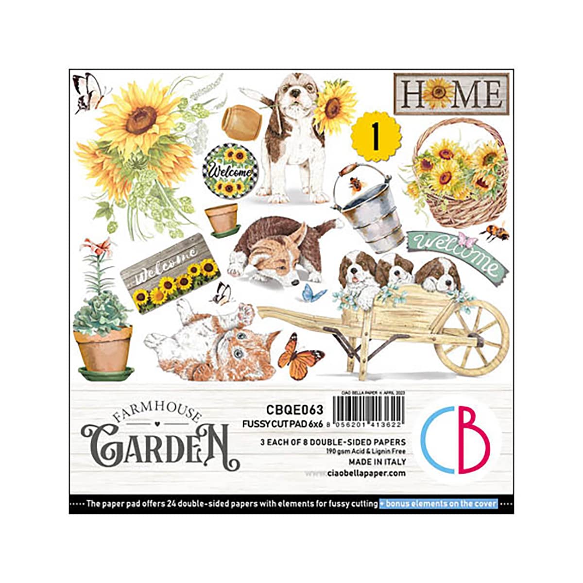 Ciao Bella Farmhouse Garden 6"x6" Fussy Cut Pad - 190gsm