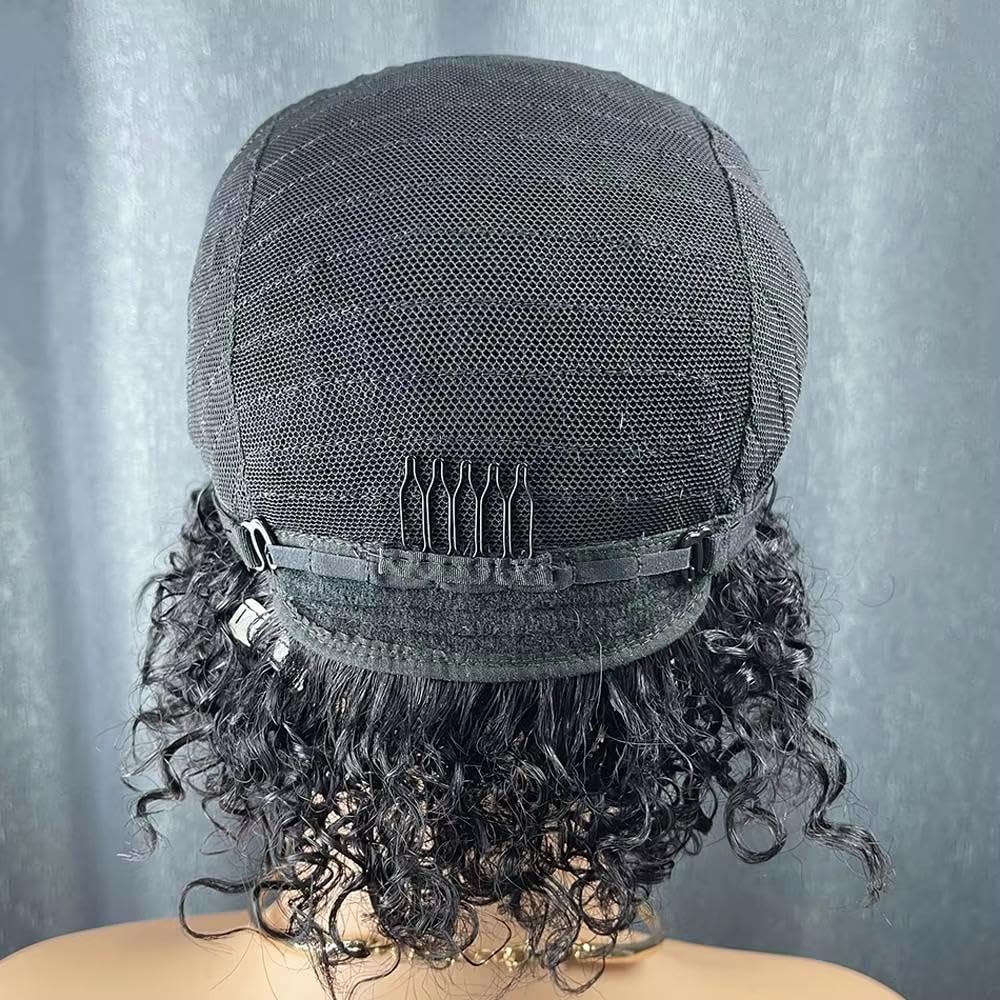 Haarpflege Kurze Schwarze Lockige Echthaarperücke Mit Pony Für Schwarze Frauen Maschinell Hergestellt