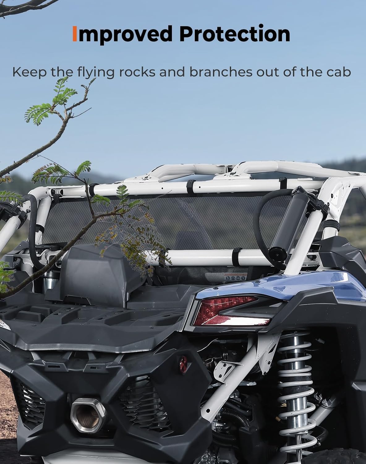 KEMIMOTO X3 Windshield Net Compatible with Cam Am X3 & Max Rear Soft Mesh Window Back Mesh Windscreen Net Sun UV Protection Keeps from Debris Mud Allows Airflow Ventilated