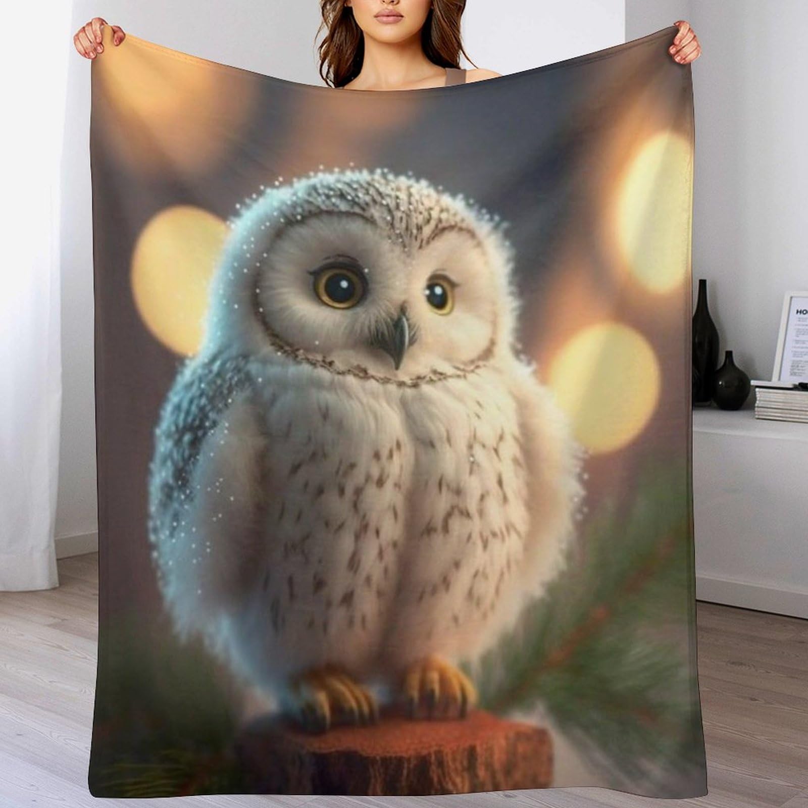 Flannel Fleece Decke Mit 3D-Eule Muster, Leichte, Superweiche, Gemütliche Plüsch-Bettdecke/Sofadecke Vier Jahreszeiten Wohndecke（180×200cm）