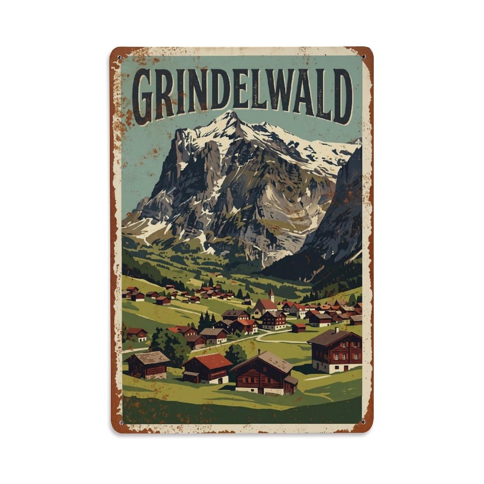 Vintage Travel Grindelwald Switzerland Metal Tin Sign