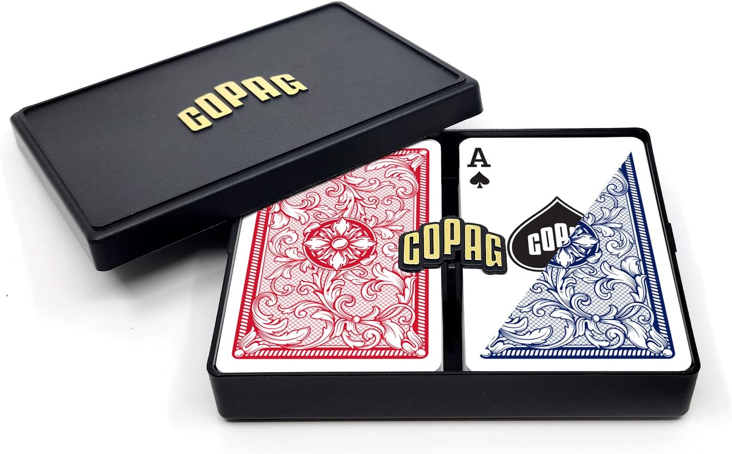 Copag Legacy Design 100% Plastic Playing Cards, Bridge Size (Narrow) Regular Index Red/Blue