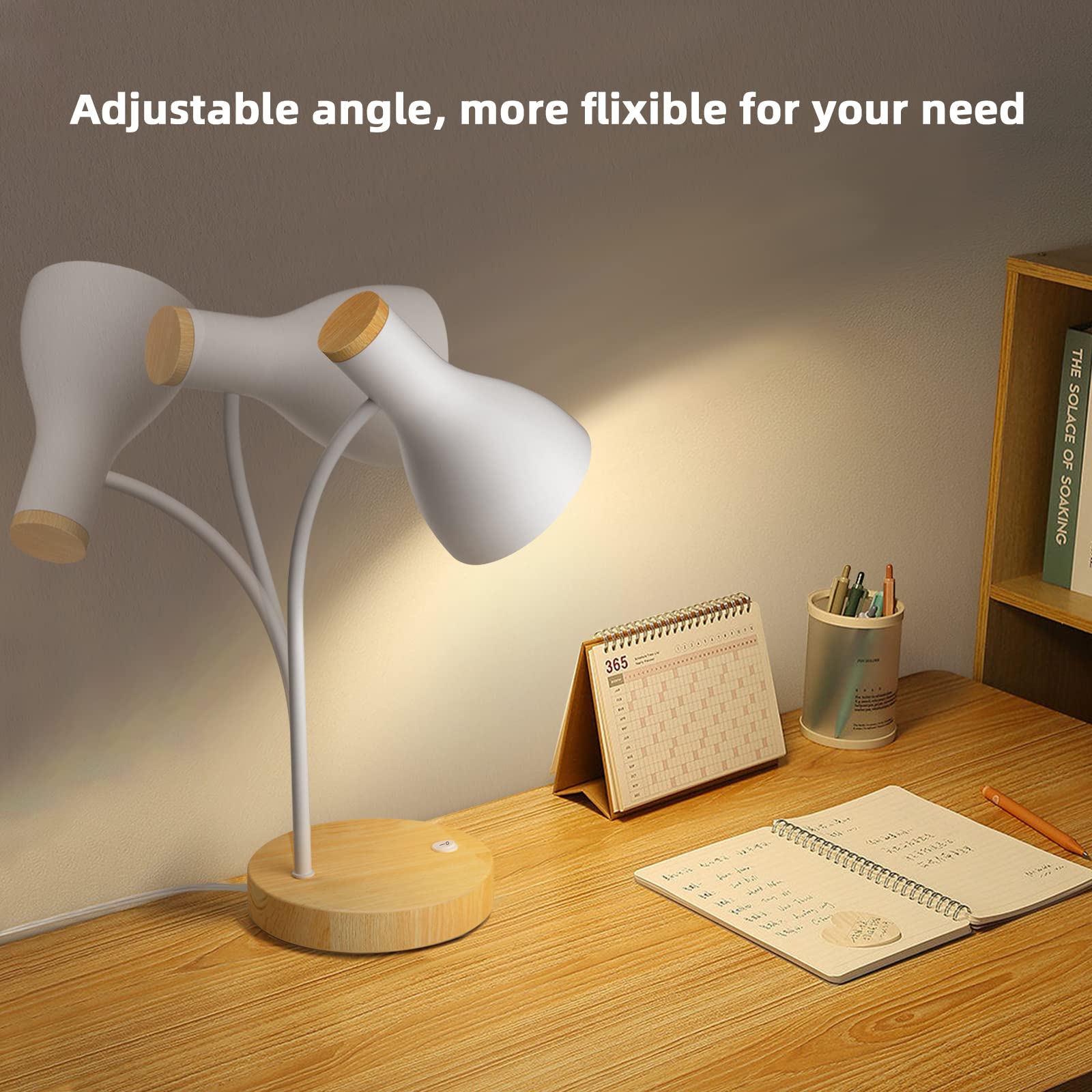 LALISU Tischlampe Basic LED Leselampe im Klassichen Holz-Design, Schreibtischlampe Augenschutz Tageslichtlampe, Verstellbarem Arm (Weiß)