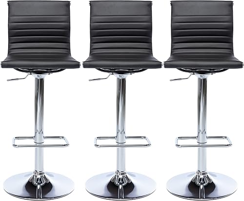 Miniatura 25 de Taburetes de bar ajustables de piel sintética, taburete de bar negro y dorado con respaldo, moderno taburete giratorio de altura de mostrador para