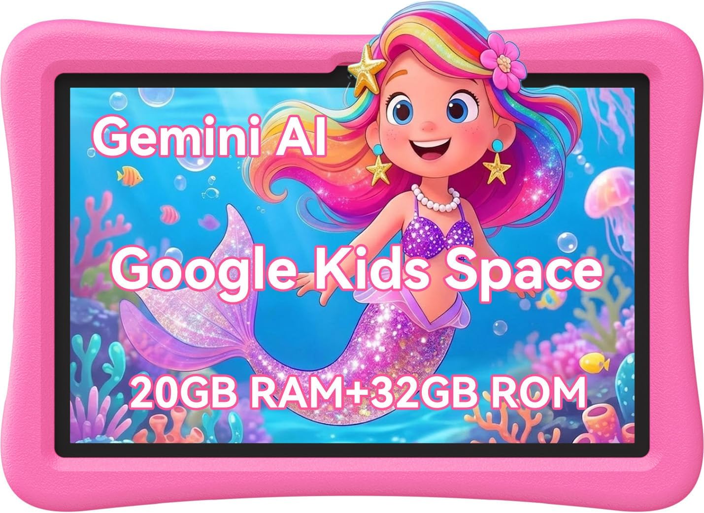 Kids Tablet 10 Inch, Android Tablets Toddler Tablet with Parental Controls, 20GB Ram 32GB ROM 1TB Expandable, Dual Camera, 6000mah WiFi 6, Shockproof Eva Case Pink