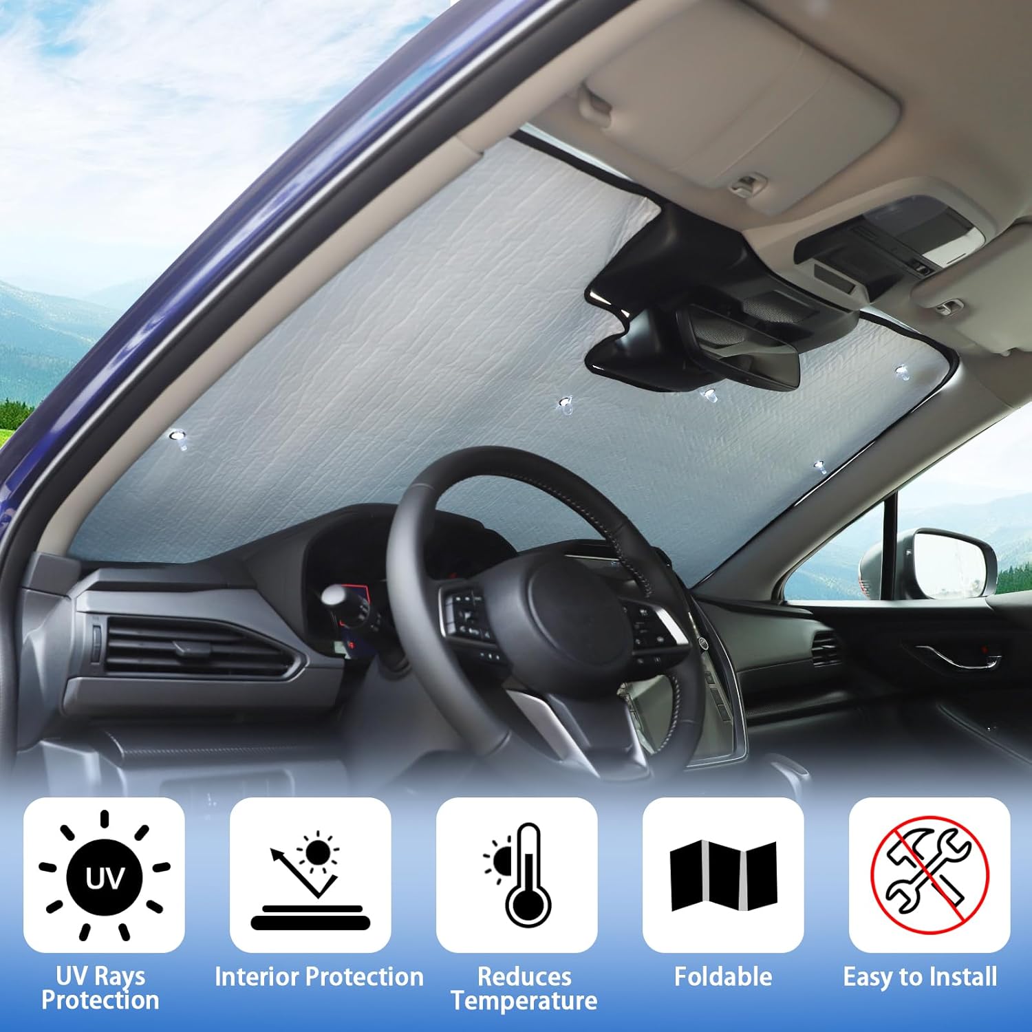 Windshield Sunshade Compatible with Su-baru Crosstrek 2024-2025, Folding Car Sun Shade for Front Window, Auto Sun Protection Visors Blocks UV Rays and Keeps Vehicle Cool