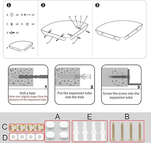 Miniatura 7 de Cosmos 2 estantes de esquina flotantes de acrílico para montaje en pared, estante de ducha redondo de un cuarto de galón, estantes esquineros