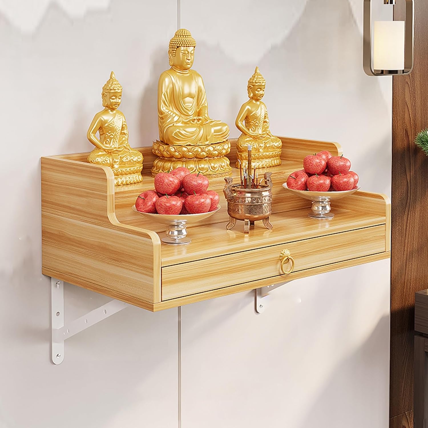 Wall-Mounted Buddha Statue Stand Shrine Altar Table,Bamboo Prayer Buddhist Niche Incense Table,Wall-Mounted Shrine Altar Shelf,Buddha Platform(Wood,80x40x26cm/31.5x15.7x10.2in)
