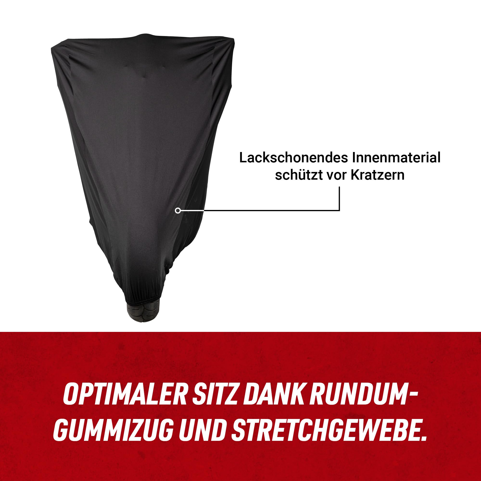 Louis Indoor Motorrad Abdeckplane Stretch, Atmungsaktiv, Reißfest, Frostbeständig, Lackschonend, Schutz vor Staub & Schmutz, Elastisch & Anpassungsfähig, Rundum Gummizug, XL-XXL