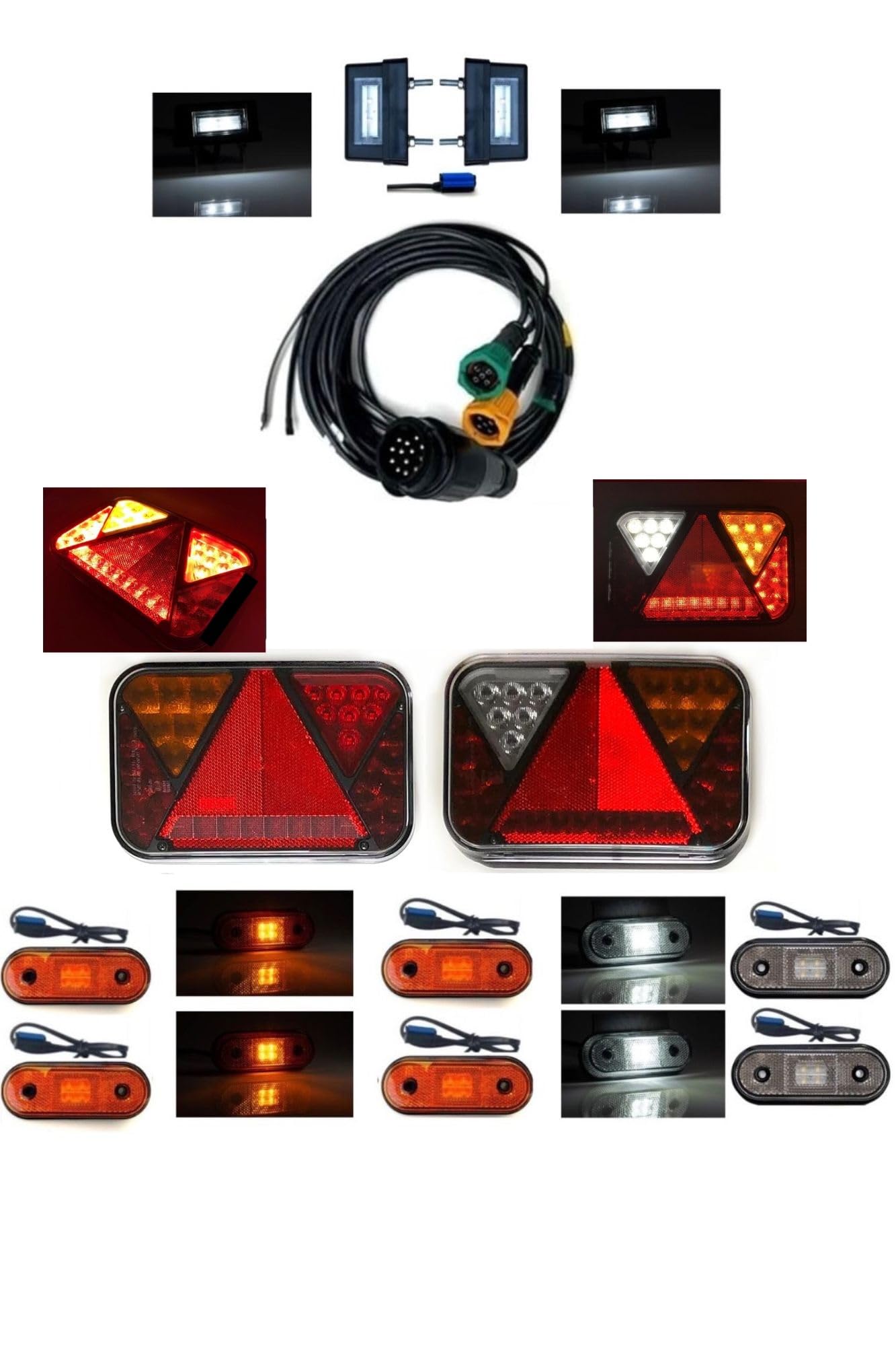 Luces LED traseras para remolques, Piloto LED Remolque, Caja de Control de 13 Pines, Cable de 7,7 m, Juego de Luces