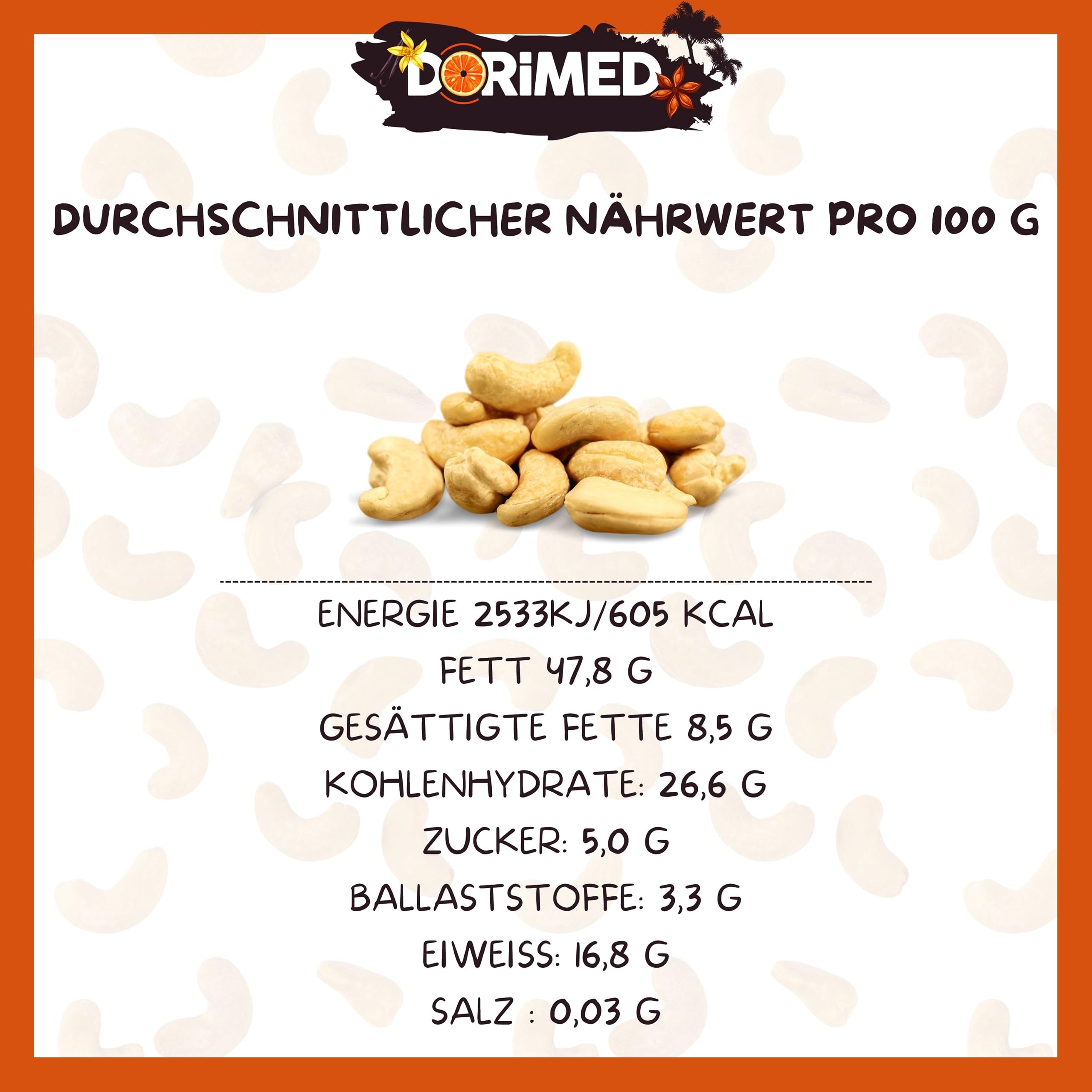 Cashewnüsse geröstet ungesalzen | 1 Kg Cashewkerne von 100% natürlicher Herkunft | gentechnikfrei | geeignet für vegan und vegetarische Ernährung | in wiederverschließbarem Beutel | Dorimed