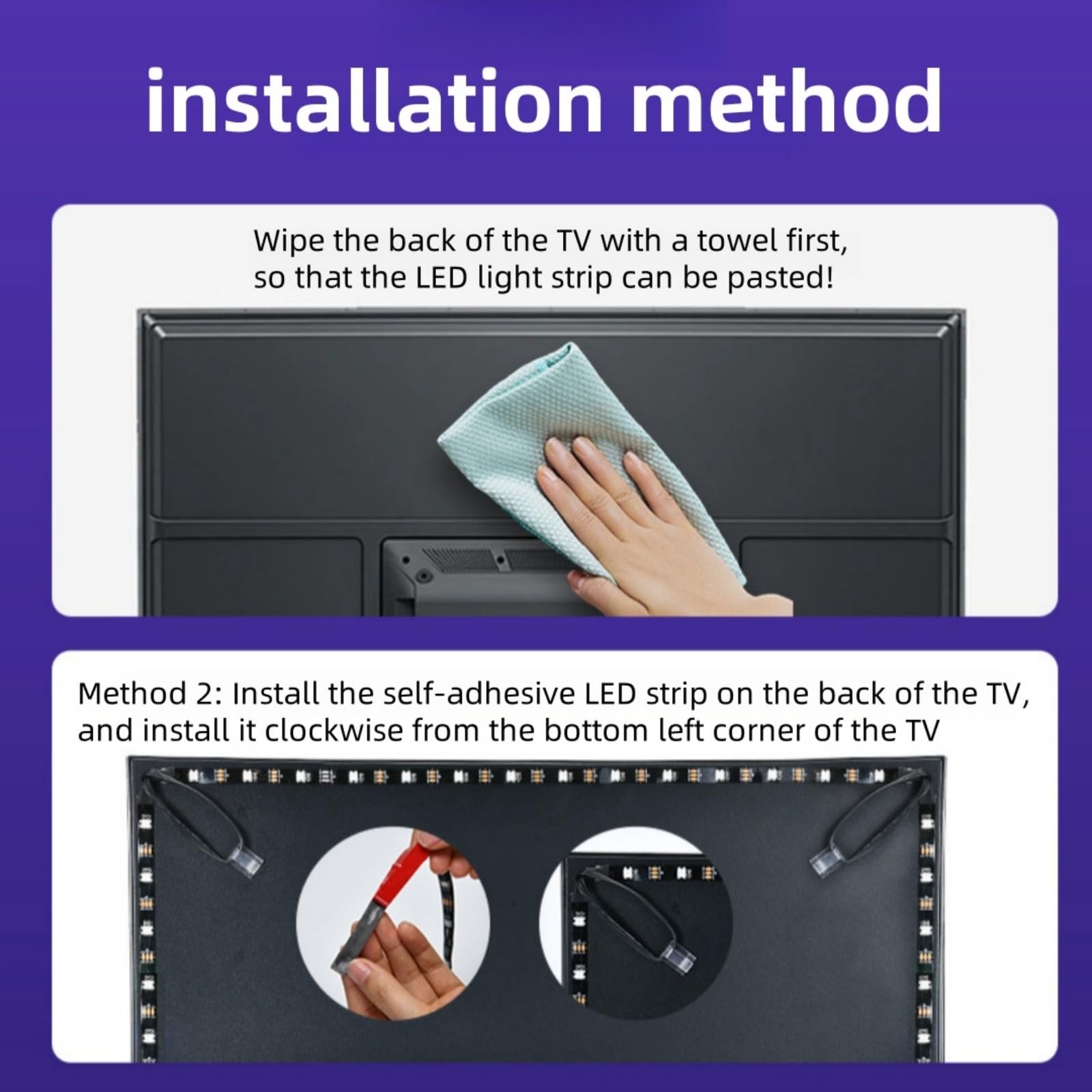 Striscia LED USB per TV con luci LED per Streaming, Luce di Sfondo Colorata con Computer, Suono Sincronizzato e Atmosfera Luminosa sullo Stesso Schermo (DC12V, 24 Pollici)