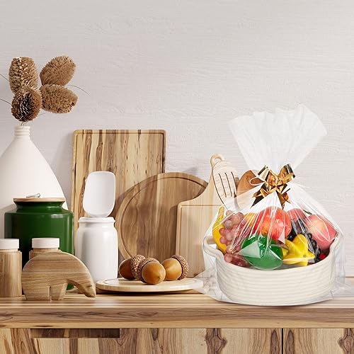 Miniatura 7 de Weysat Paquete de 6 cestas pequeñas tejidas con bolsas de regalo y cintas, 6 tamaños, cestas de cuerda de algodón con asas, cesta vacía, caja