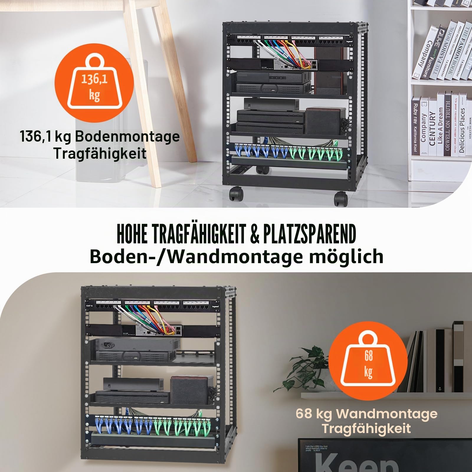 VEVOR 12U-Server-Rack mit offenem Rahmen 15-40" verstellbare Tiefe freistehender/wandmontierter Netzwerk-Server-Rack 4-Pfosten-AV-Rack mit Rollen für Ihre gesamte Netzwerk-IT-Ausrüstung AV-Ausrüstung