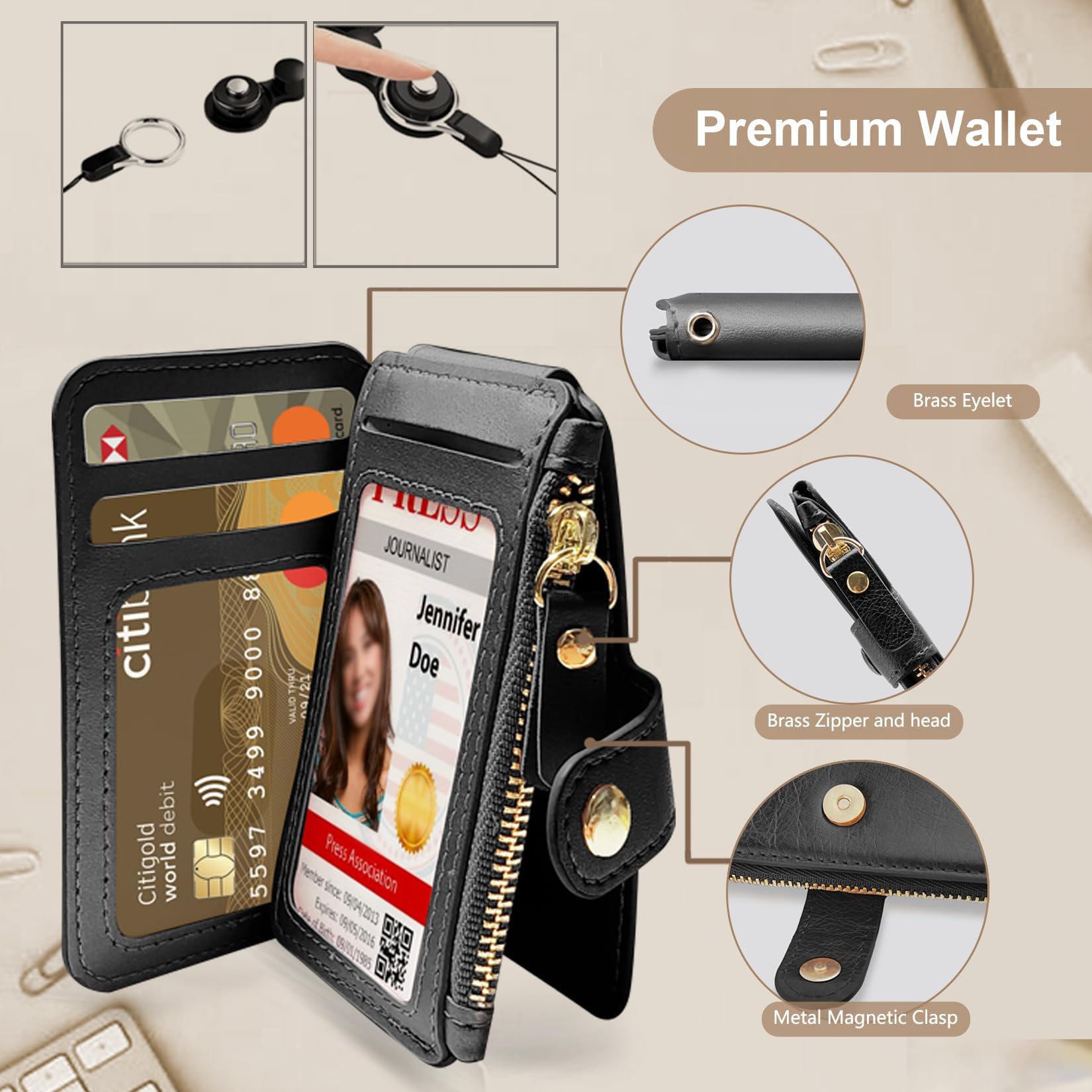 M-Plateau Handy-Geldbörse zum Aufkleben – schlanker, langlebiger und stilvoller Kartenhalter aus PU-Leder mit 3M-Kleber und abnehmbarem Umhängeband für iPhone und die meisten Smartphones (schwarz)