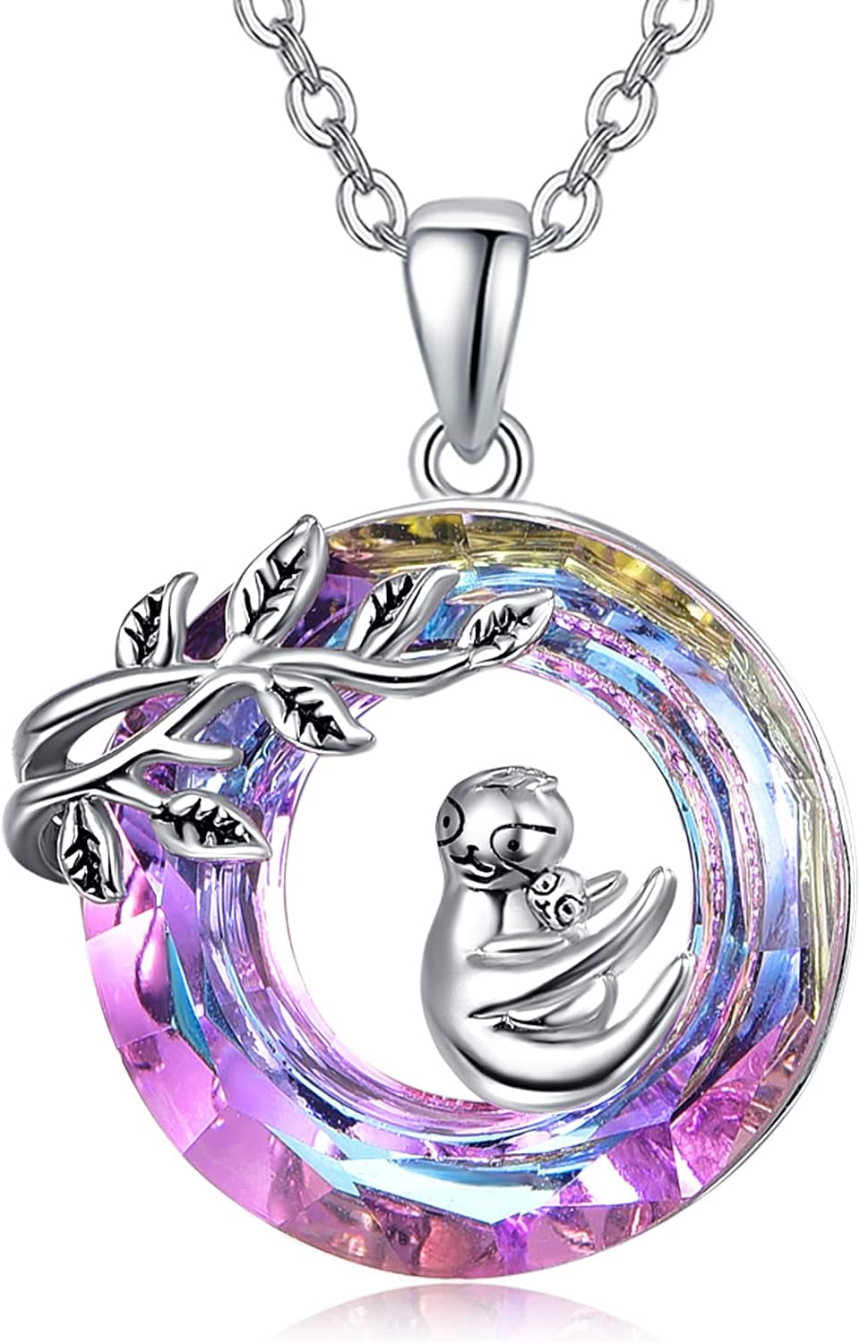 TANGPOET Animal Necklaces for Women Mother 925 Sterling Silver Purple Crystal Pendant Necklaces Jewelry Gifts for Birthday Christmas Mothers Day with 18"+2" Chain
