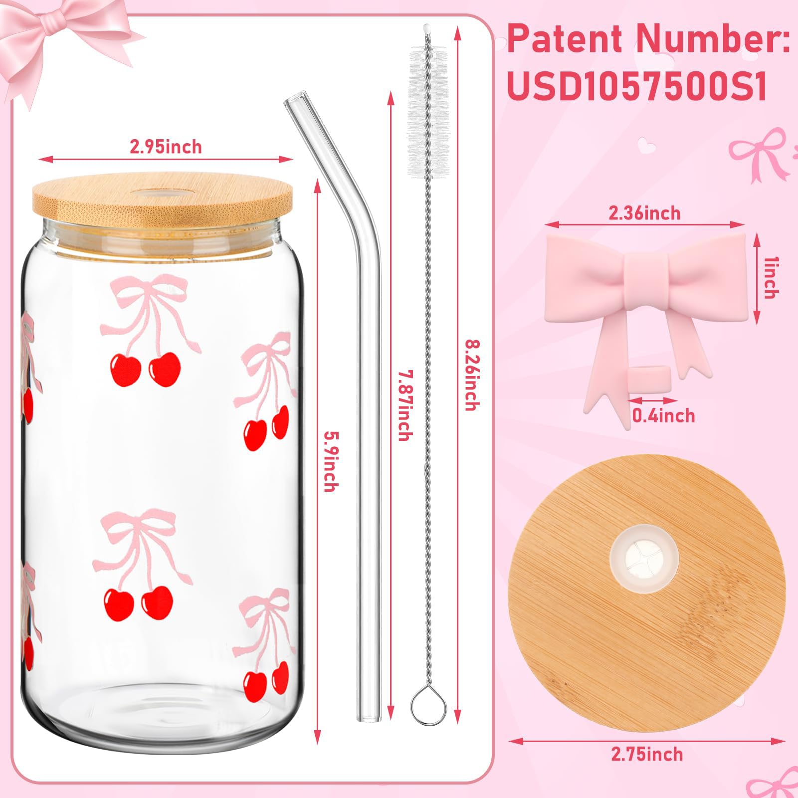 Verre Avec Paille 16 Oz (470 Ml) - Motif Chrysanthème, Couvercle En Bois, Réutilisable, Pour Café Et Cocktails