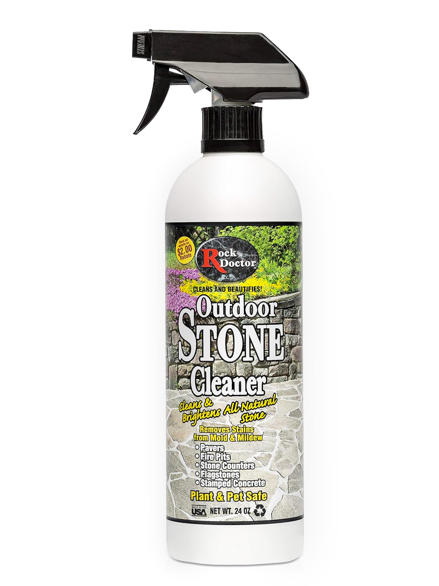 Rock Doctor Outdoor Stone Cleaner, Natural Cleaning Solution Removes Stains and Discoloration, Brightens Granite, Pavers, Fire Pits, and Concrete, Plant and Pet Safe, 24 oz Pack of 1