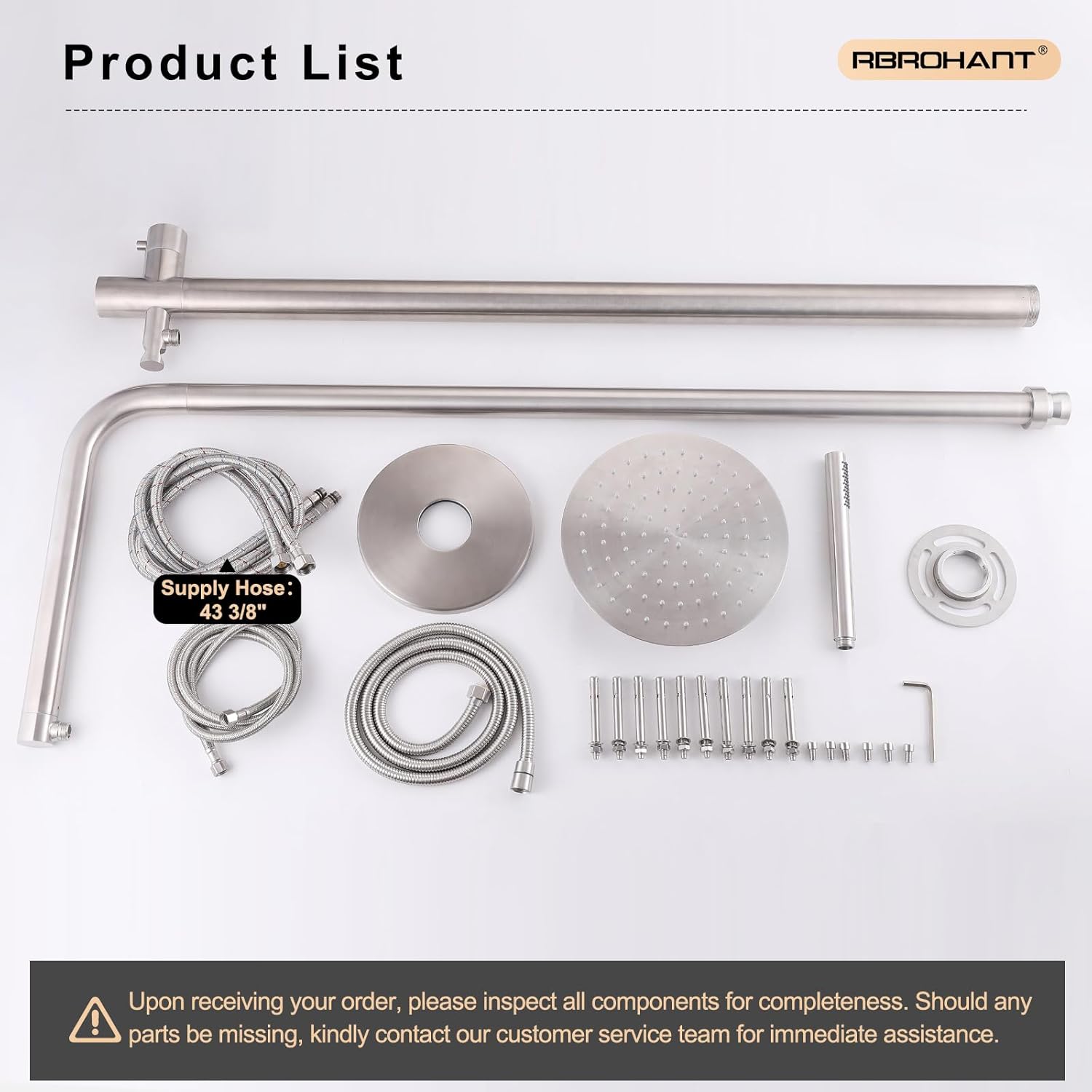 RBROHANT 316 Stainless Steel Outdoor Shower, 316 Marine Grade Freestanding Beach Shower, Free Standing Hot and Cold Water Pool Shower with 10’’ Rain Shower Head and Handheld, Brushed Nickel