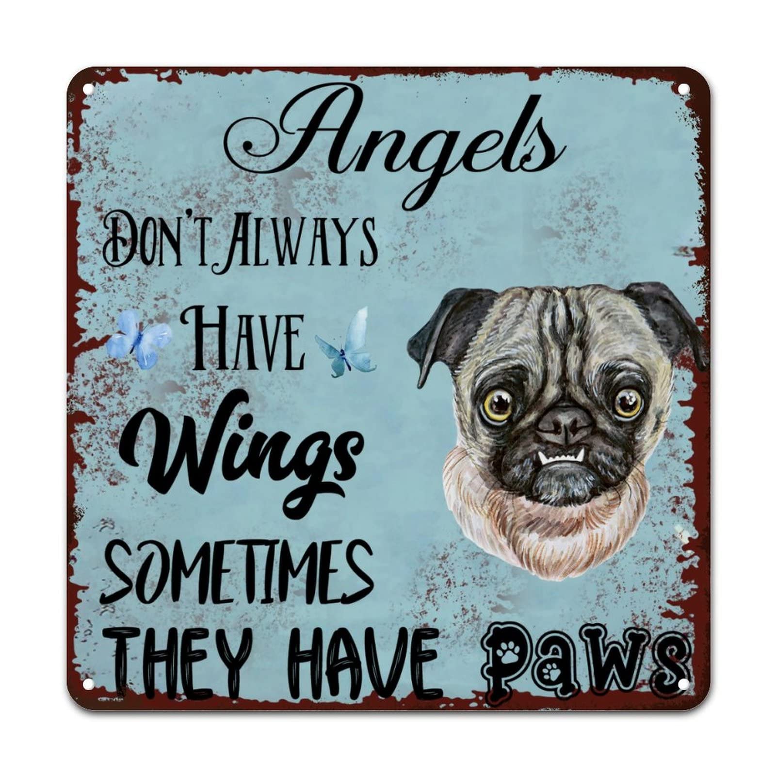 Targa In Metallo Vintage TNND Con Scritta 'Bulldog Angels Don't Always Have Wings', 20,5 X 30,5 Cm