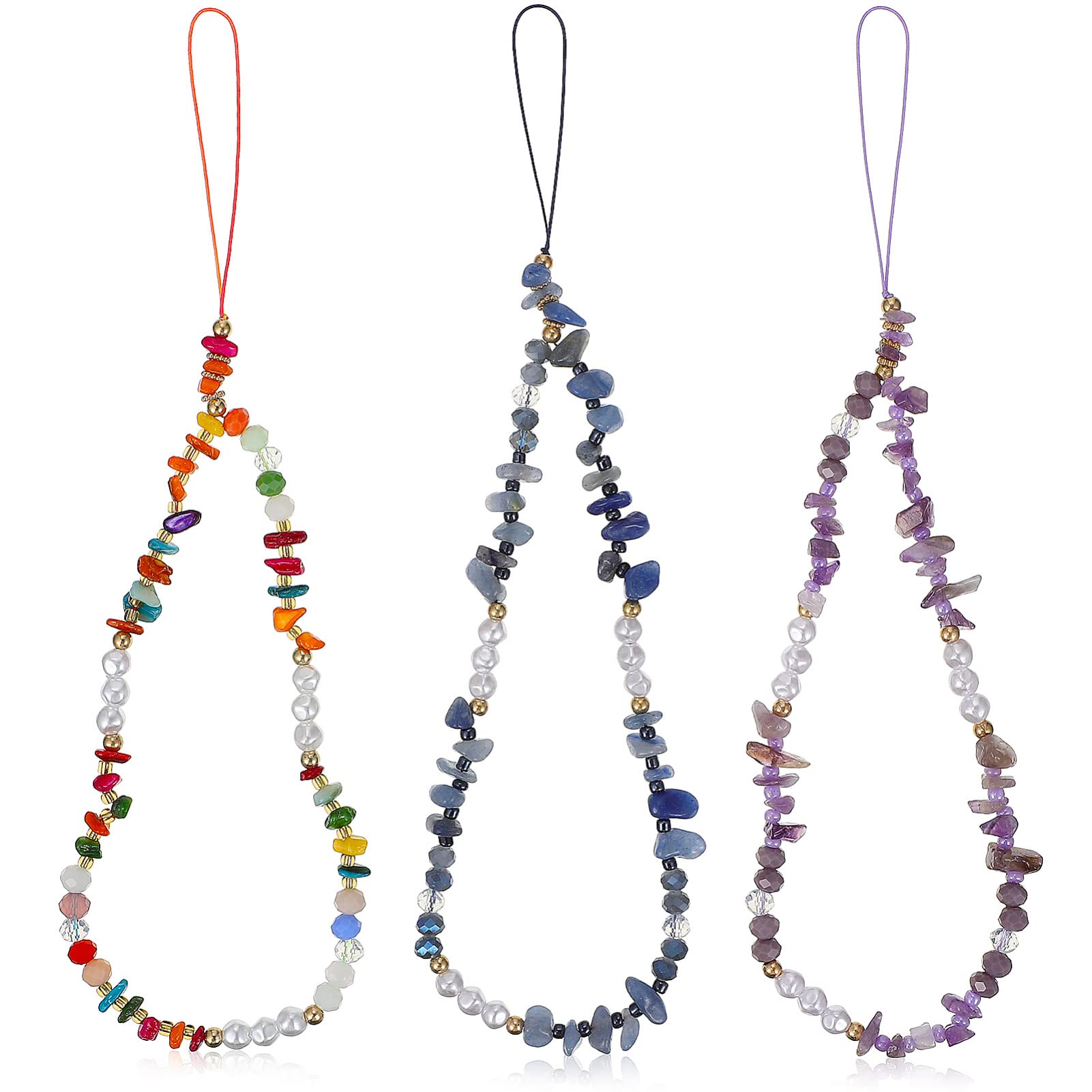 Gatuida Phone Charm, 3PCS Beaded Mobile Phone Charms, Phone Lanyard Wrist Strap, Anti-Lost Phone String, Colourful Chain Keychain, Phone Hanging String for Women Girls