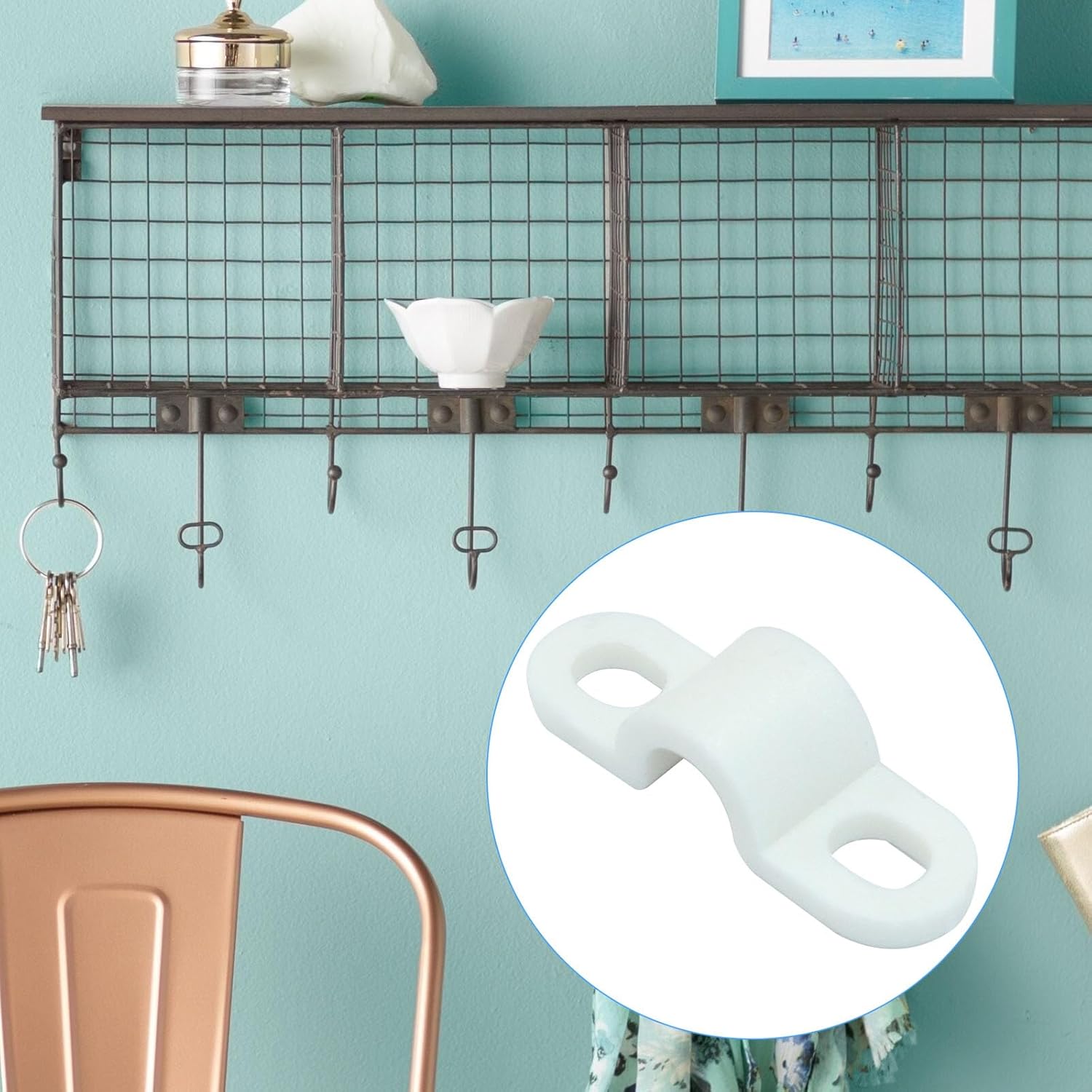 24 Sets Wire Shelf Loop Clips, White Shelf Clips with Screws and Expansion Tubes for Wire Shelving(D：8.5mm)