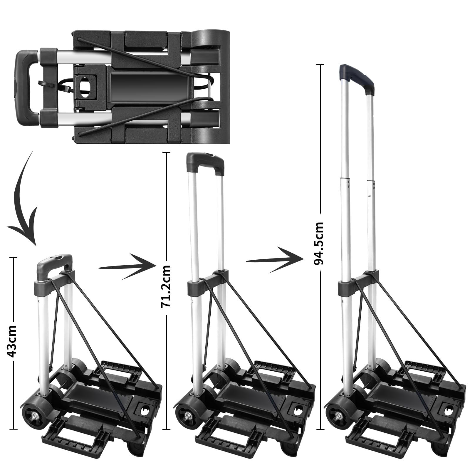 Faltbare Sackkarre aus Aluminium, klein, zusammenklappbar, mit 2 Rädern, zusammenklappbarer Wagen, tragbarer Puppe, leichte Reise-Handkarre, robuster Umzugswagen für Flughafen, Reisen