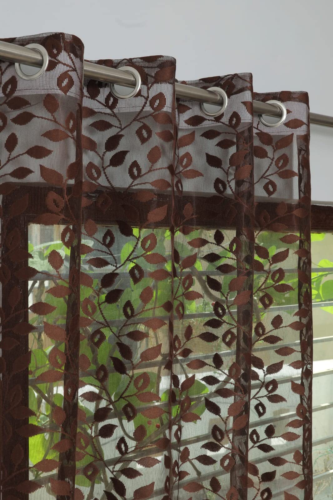 Net Curtain for Window 5 Feet Long Set of 2 Semi Transparent Sheer Heavy Tissue Curtain for Door/Home Decor Parde for Living Room, Coffee Color-image-20