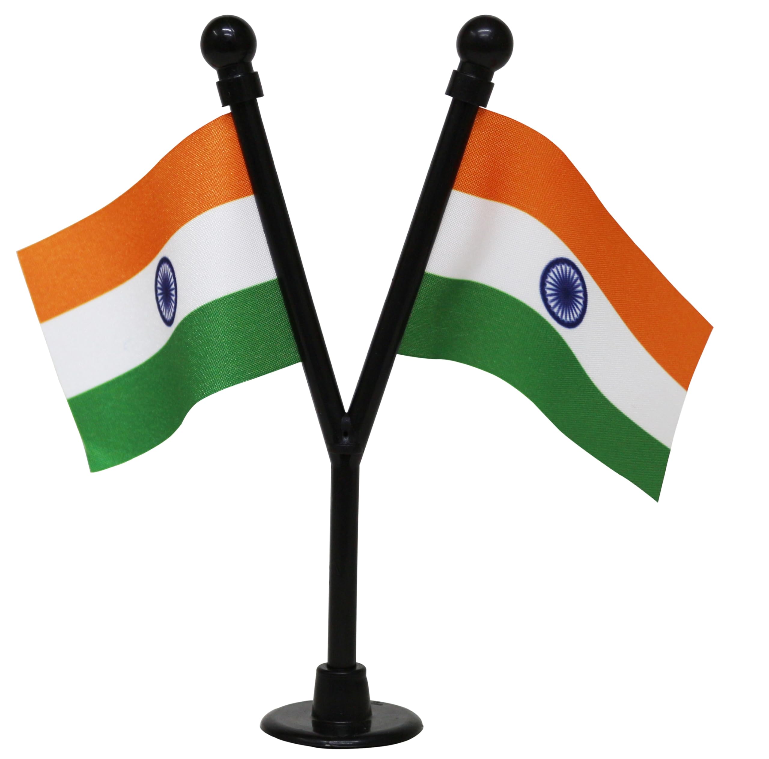 THE FLAG SHOP Dual Indian Miniature Car Dashboard Flags with A Y-Staff & Nano Base (Black)-image-11