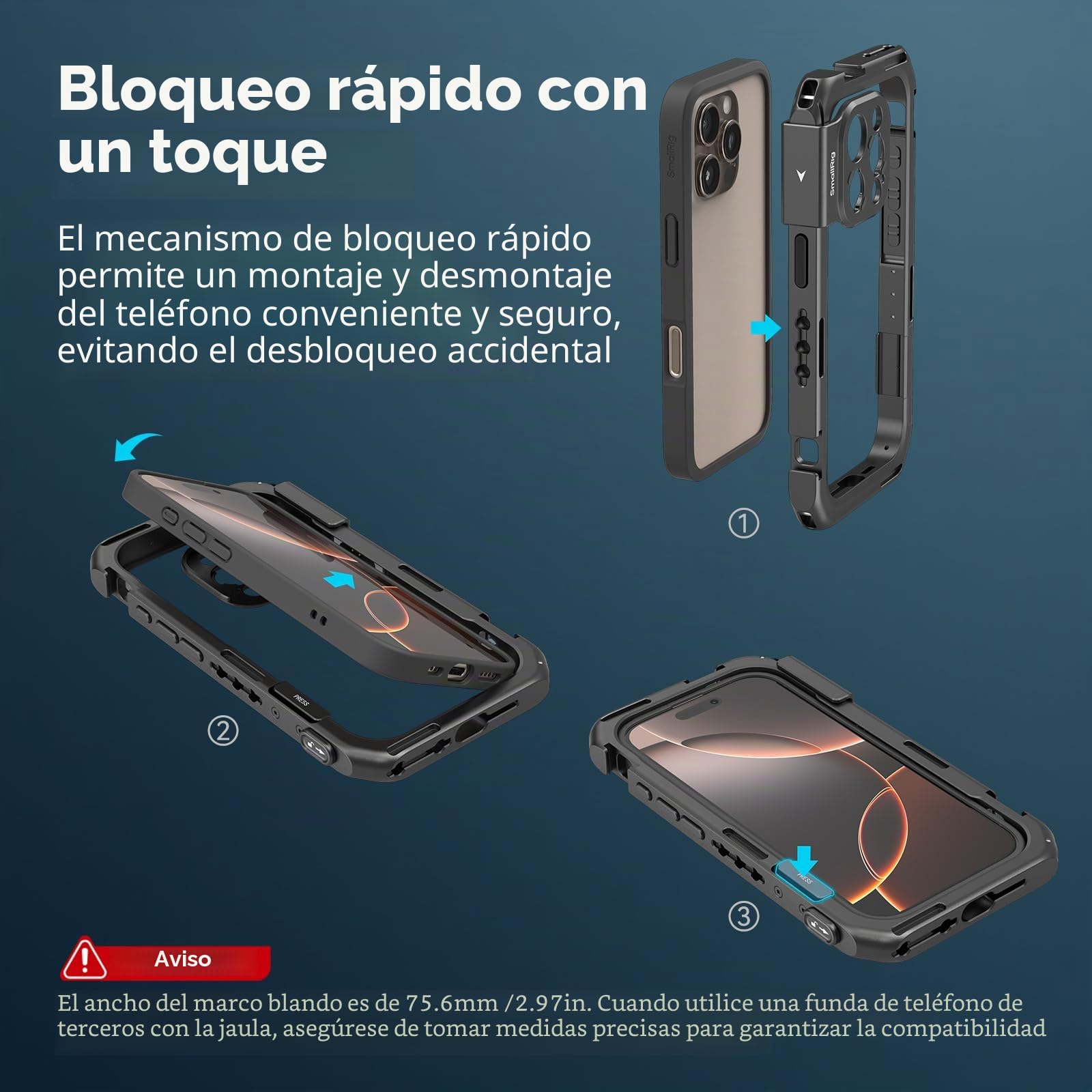 SMALLRIG Mobile Video Cage Basic Edition para iPhone 16 Pro con Carcasa Dedicada para Teléfono con Placa Posterior de Lente con Montura en T, Marco Suave de TPU - 5008