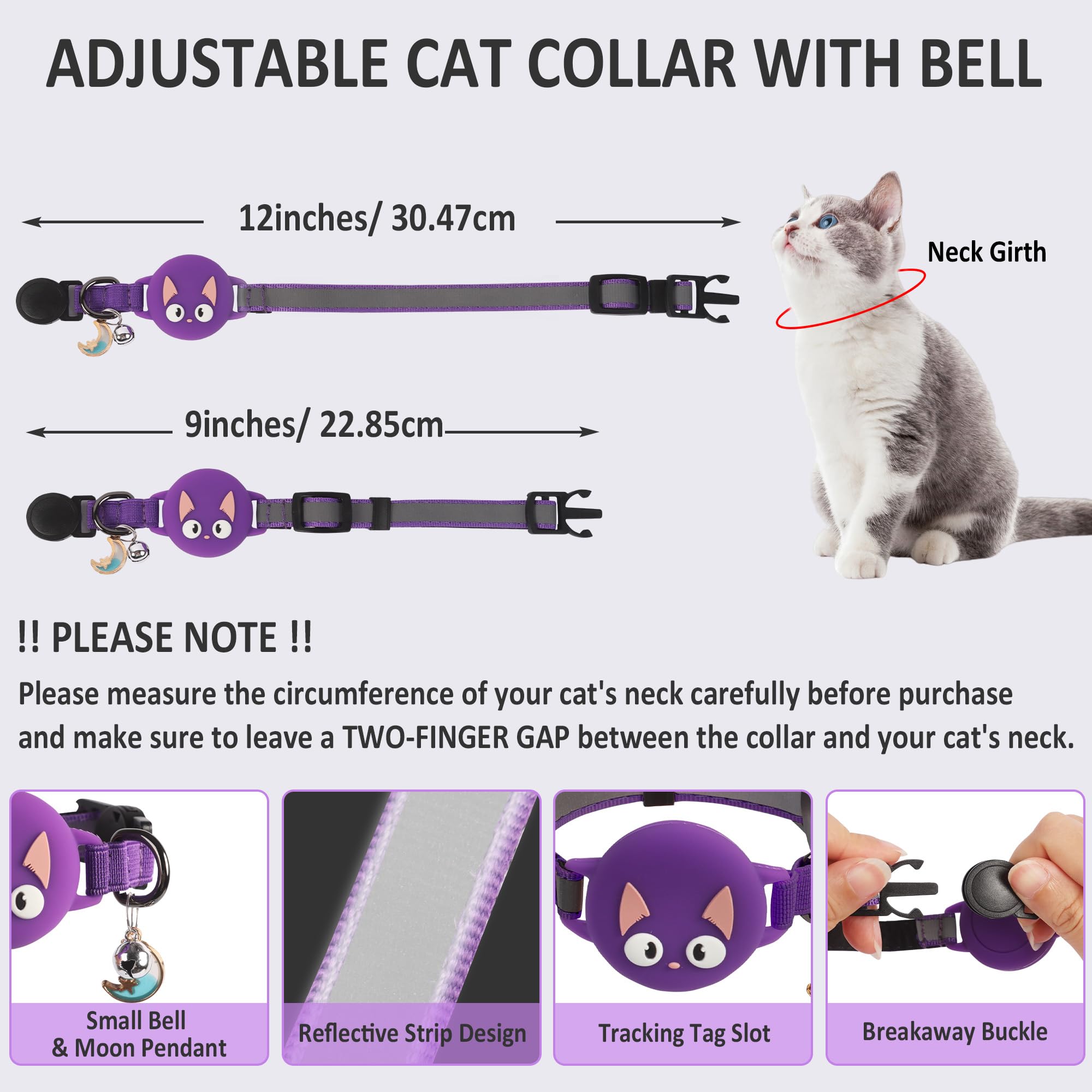 Plliocse Cat Collar Reflective Kitten Collar, Cute Quick Release Cat Collars with Bell and Slot for Boys Girls Cats Kittens (Purple) - Image 3