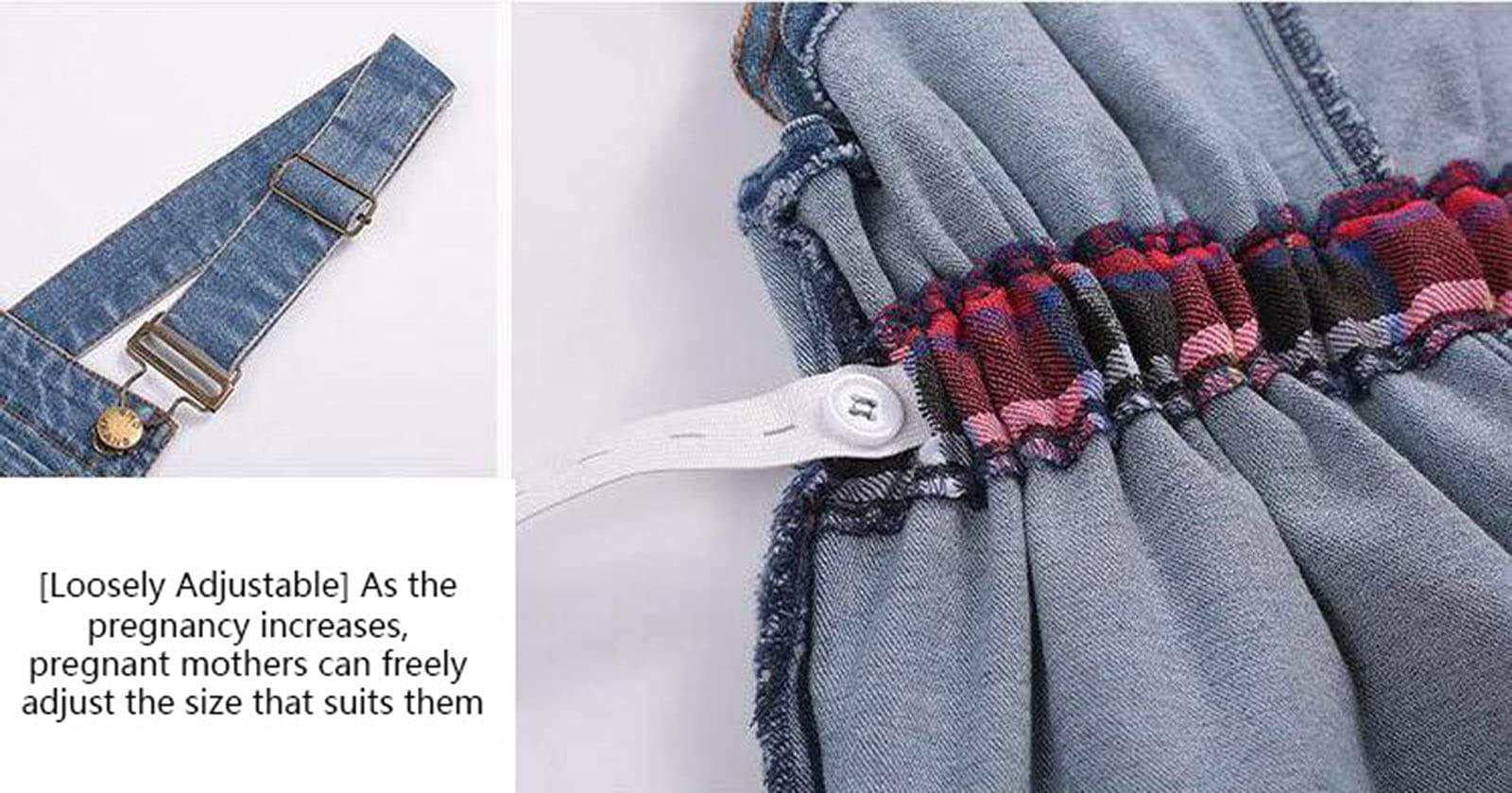 Salopette Premaman Elasticizzata Regolabile in Denim Salopette Incinta con Ricamo di Girasole sul Petto