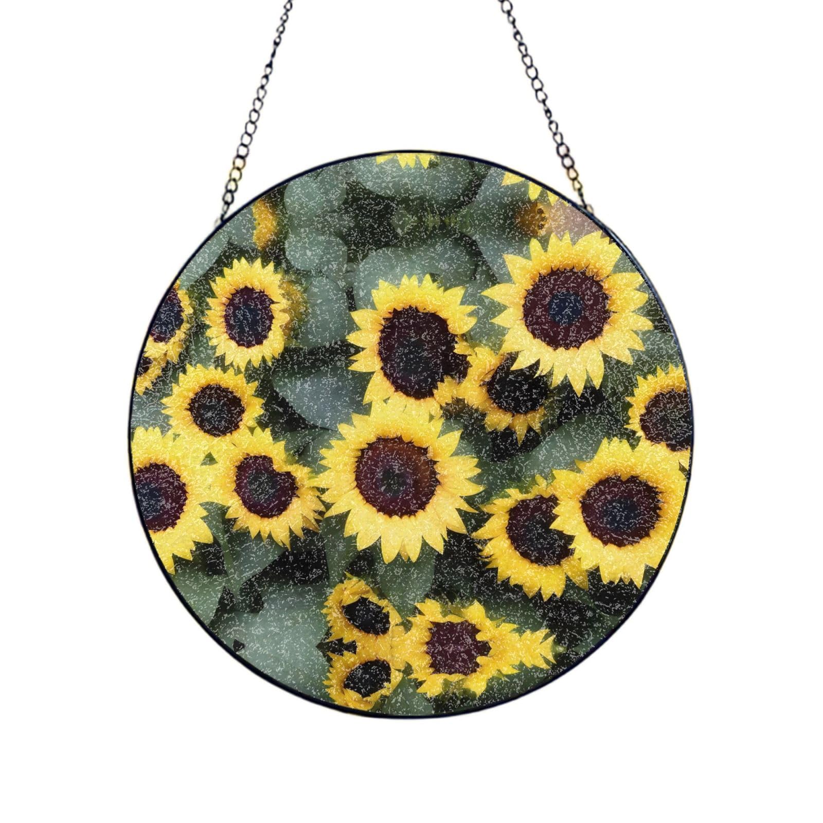 Poezjzw Stained Glass Window Hanging - Sunflower Watching Sun Catcher For Door Garden Home Decor Christmas Mother'S Day Birthday Gifts 8in（20cm）