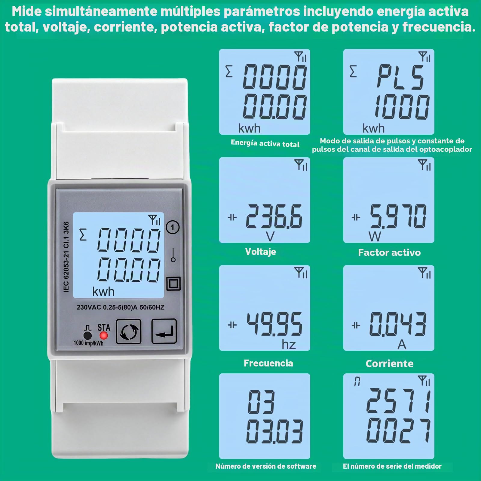 Medidor de consumo electrico 80A contador electrico WIFI tuya smart AC230V Contador de Energía monofásico pantalla LCD digital 1000 imp/kWh Protección contra sobretensión y sobrecorriente DAC2120C