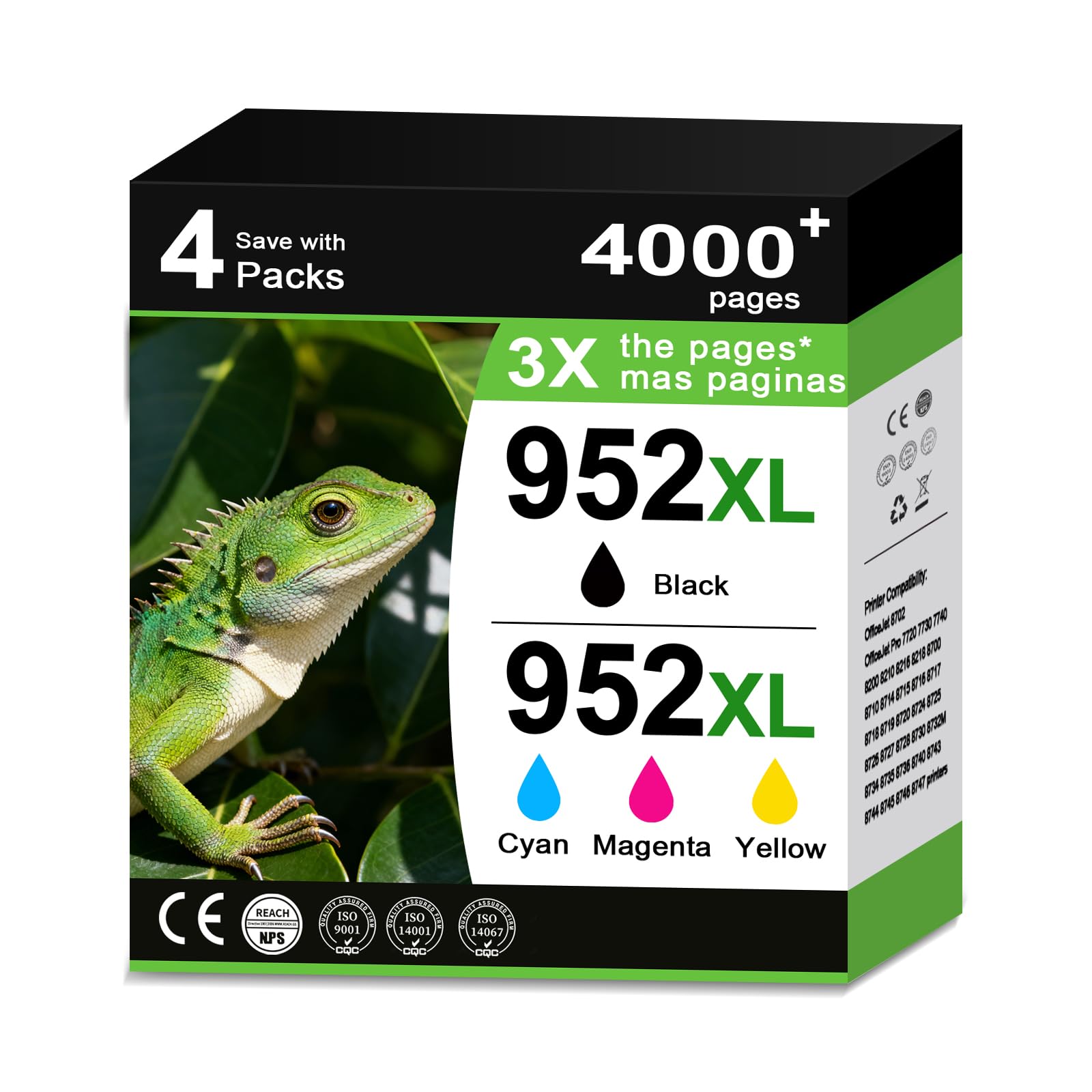 952XL Ink Cartridge Combo Pack Replacement for HP 952XL 952 XL Black and Color Combo Pack HP952 HP952XL Work with Officejet Pro 8710 7740 8720 8702