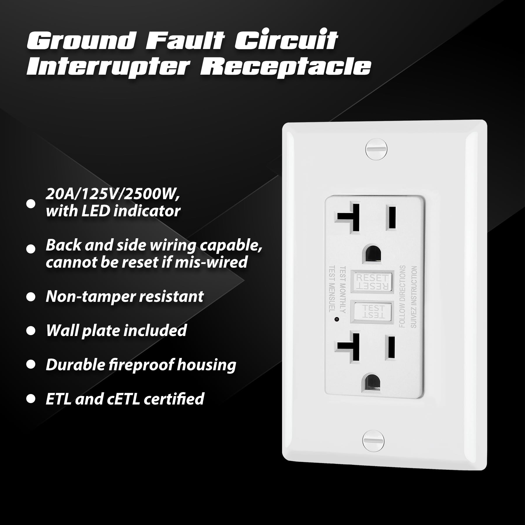 ELECTECK GFCI Outlets - 6 Pack, ETL Listed -2