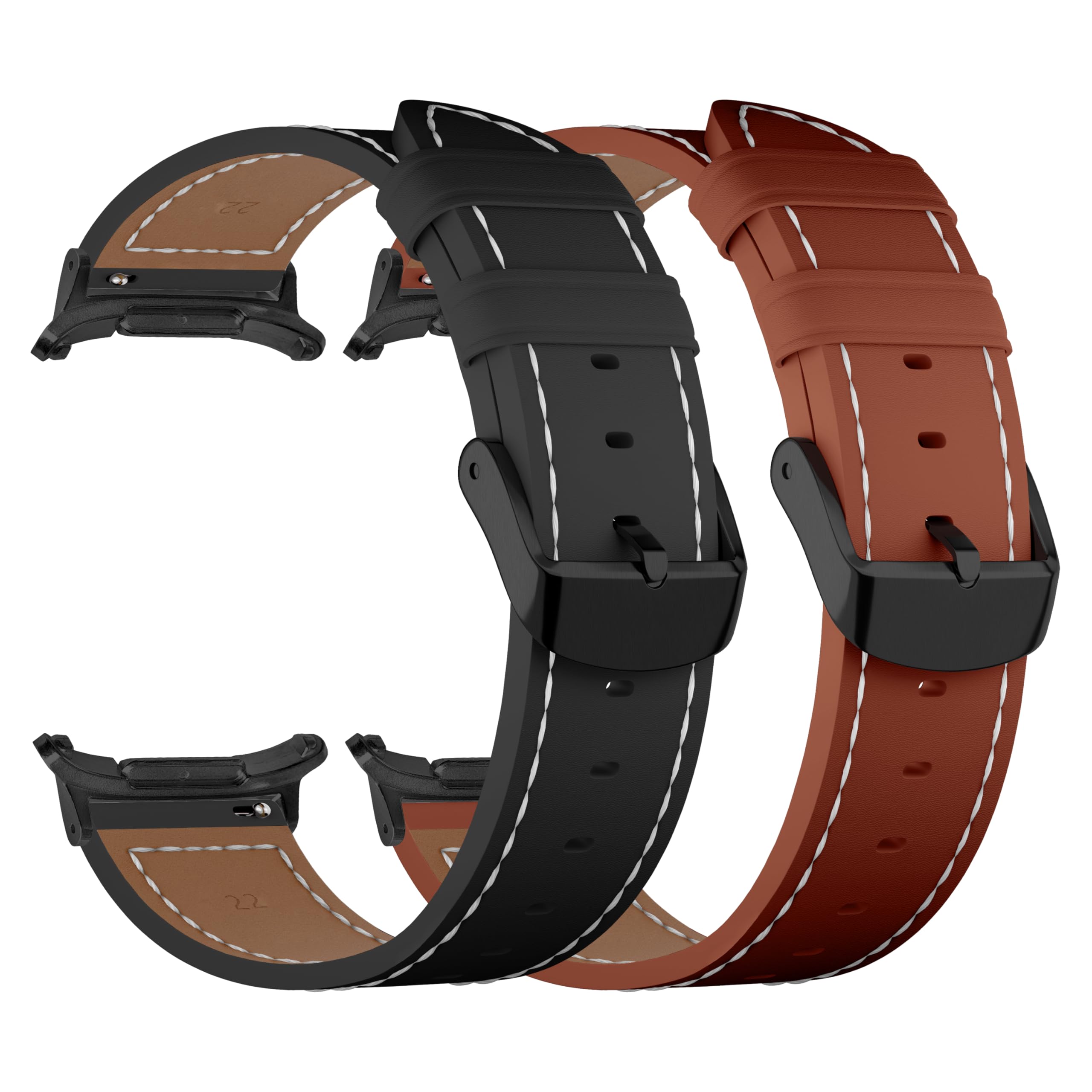 EANWireless Compatible for Samsung Galaxy Watch 7 Ultra Band 47mm,(2 Pack) Leather Strap with Metal Buckle Replacement Accessory Women Men Fit for Samsung Galaxy Watch Ultra Bands,Brown+Black