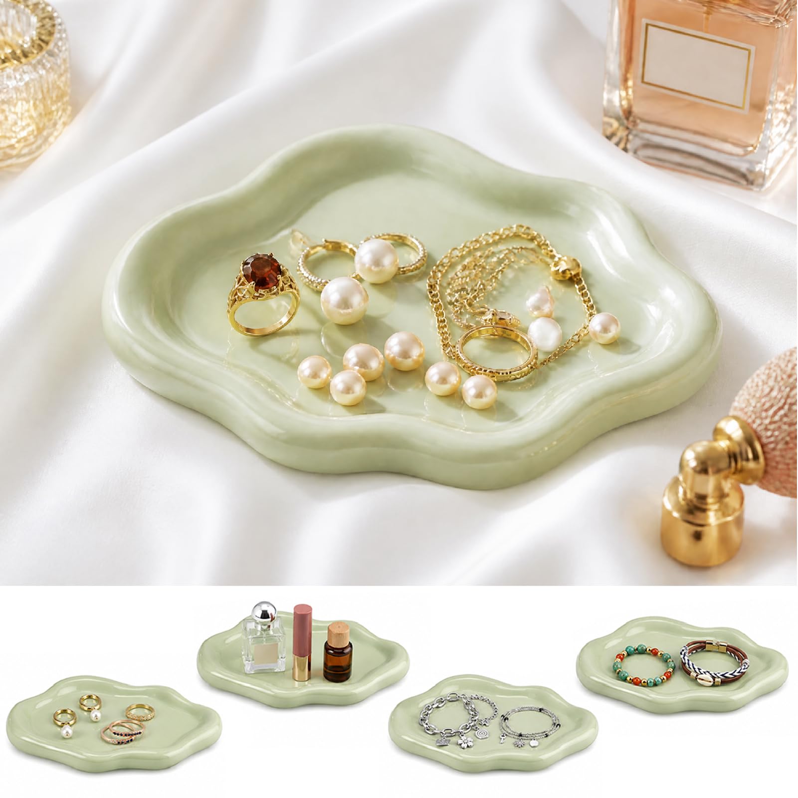 4 Pack Ceramic Jewelry Tray, Trinket Dish, Small Jewelry Dish