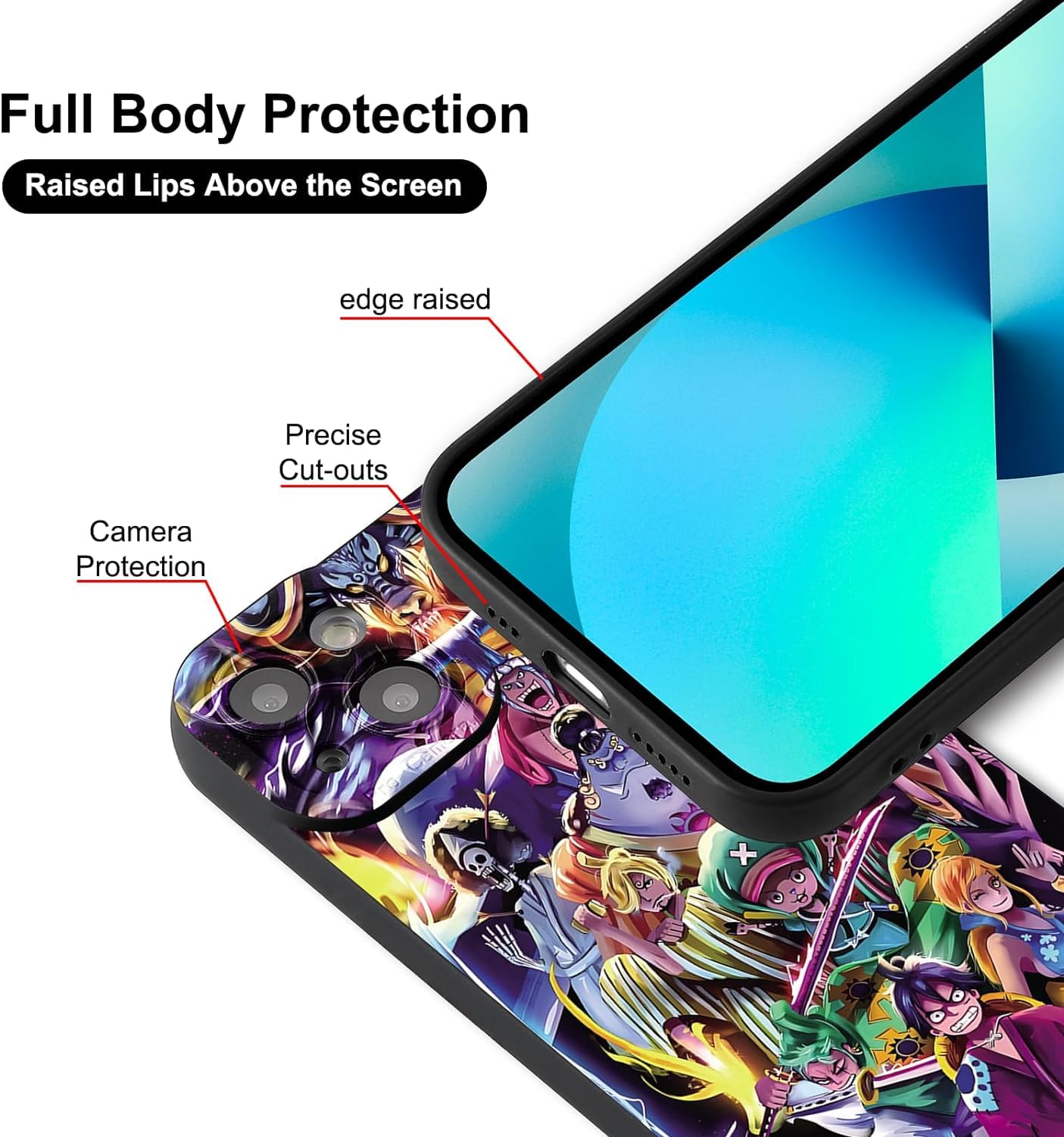 PBNDJVG 2 Confezioni Anime Manga Character Custodia per Xiaomi Redmi 12 4G 6.79 pollici, Zoro Gear 5 Sun God Nika Motivo Antiurto Protezione Della Lente Case TPU Silicone Cover, 01