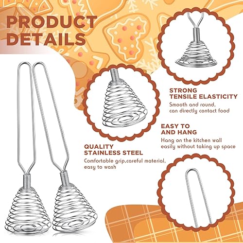 Miniatura 3 de Batidor de resorte de acero inoxidable, 4 piezas, batidor de huevos de 8.46 pulgadas, batidor de mano, batidora de estilo francés, batidor de
