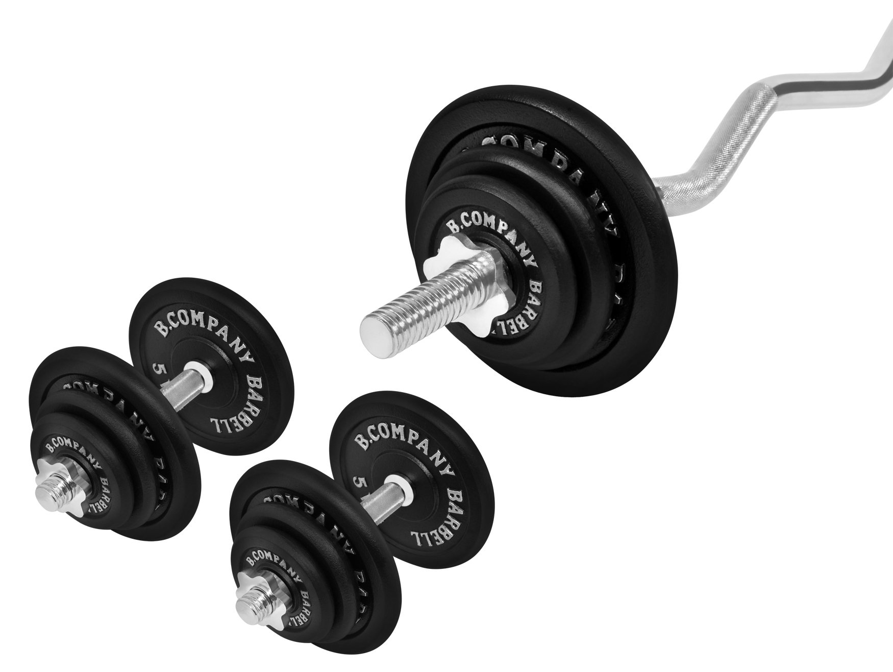Bad Company Hantelset I Hantelscheiben aus Gusseisen (4 x 1,25 kg, 4 x 2,5 kg und 4 x 5 kg) inkl. SZ-Hantelstange 30/31 mm | Komplett-Set 46,5 kg