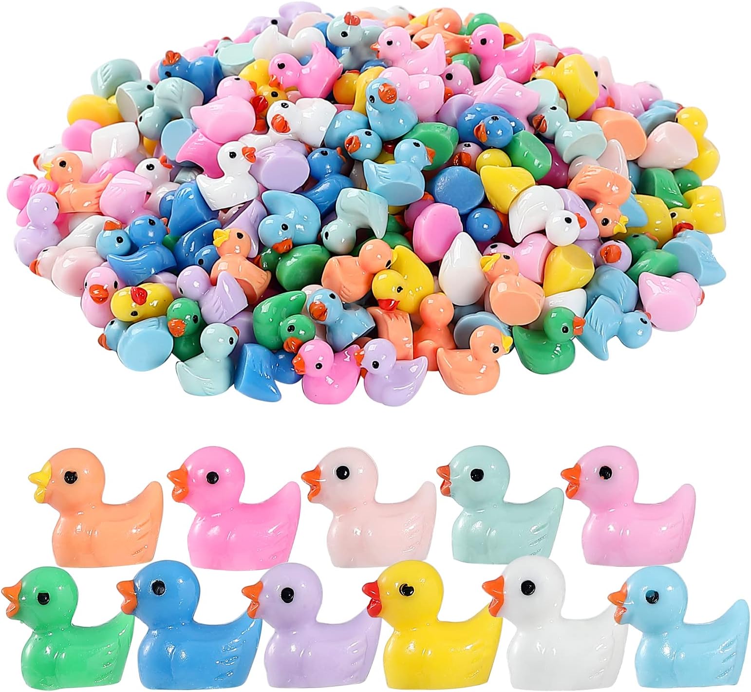 LOUHUA 220 Pcs Mini Resin Ducks Bulk, Colorful Tiny Duck Figurines for Miniature Dollhouse Decor, Fairy Garden, Aquarium Landscape, DIY Crafts, Party Favors, Hide & Seek Game, Classroom Activities