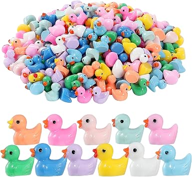LOUHUA 220 Pcs Mini Resin Ducks Bulk, Colorful Tiny Duck Figurines for Miniature Dollhouse Decor, Fairy Garden, Aquarium Landscape, DIY Crafts, Party Favors, Hide & Seek Game, Classroom Activities