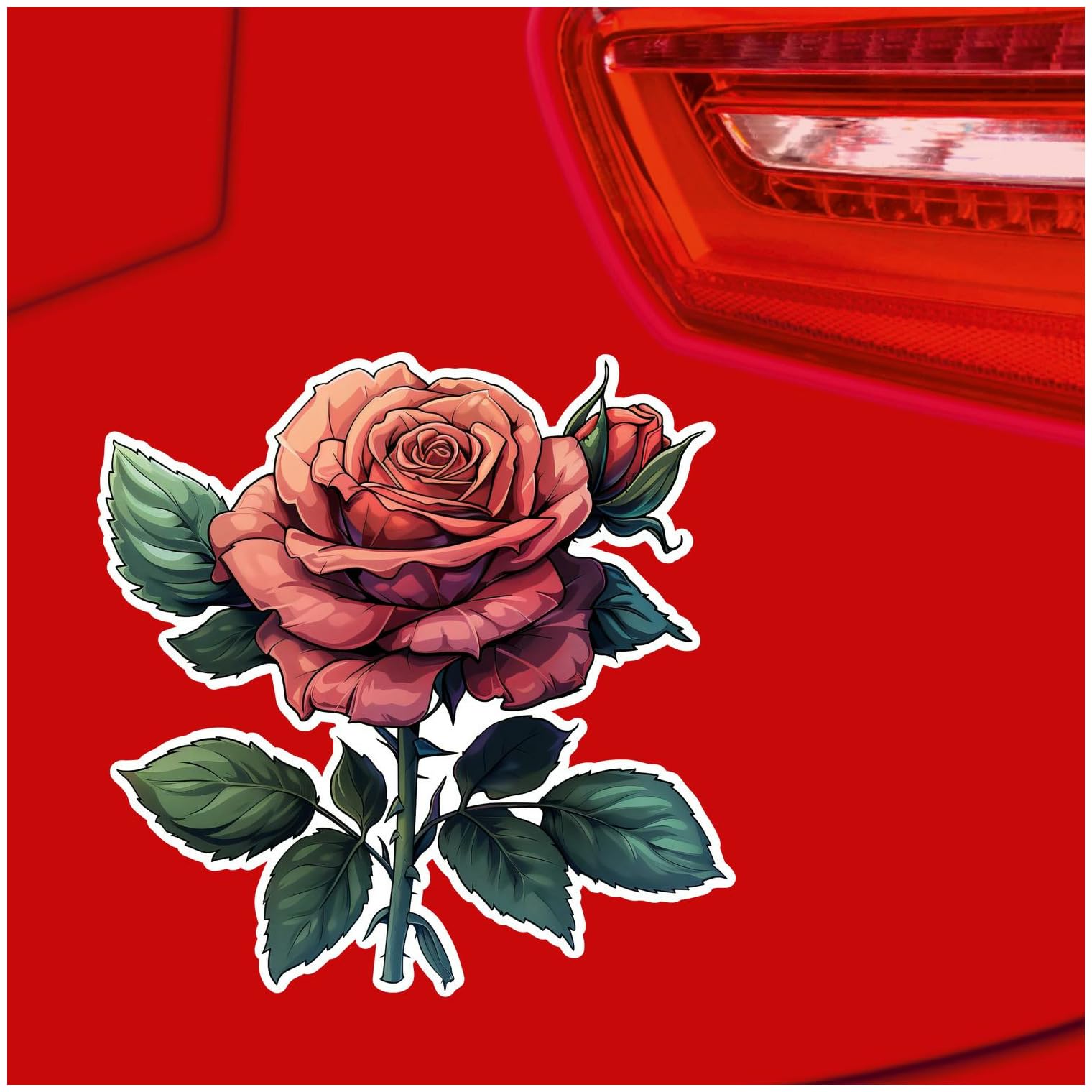 Samunshi® Rote Rose als Aufkleber Blumen Decal Sticker für Mofa Fahrrad oder Auto Sticker Blumen Fahrrad Mtb Pflanzen Mountainbike Rennrad Aufkleber 
